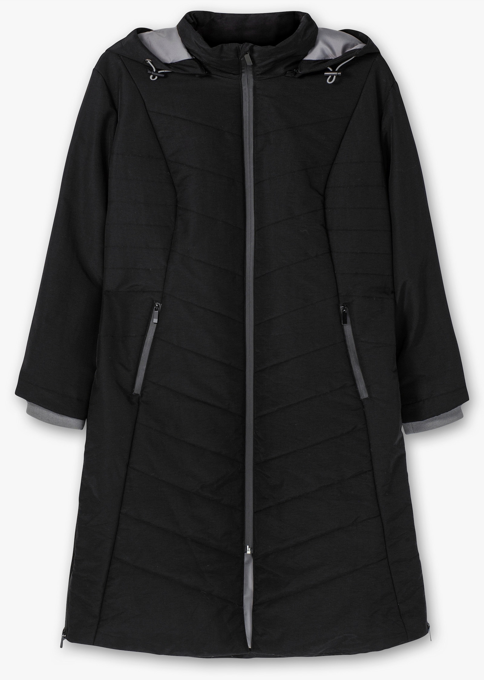 sheego Steppmantel mit seitlichen Reißverschlüssen - schwarz