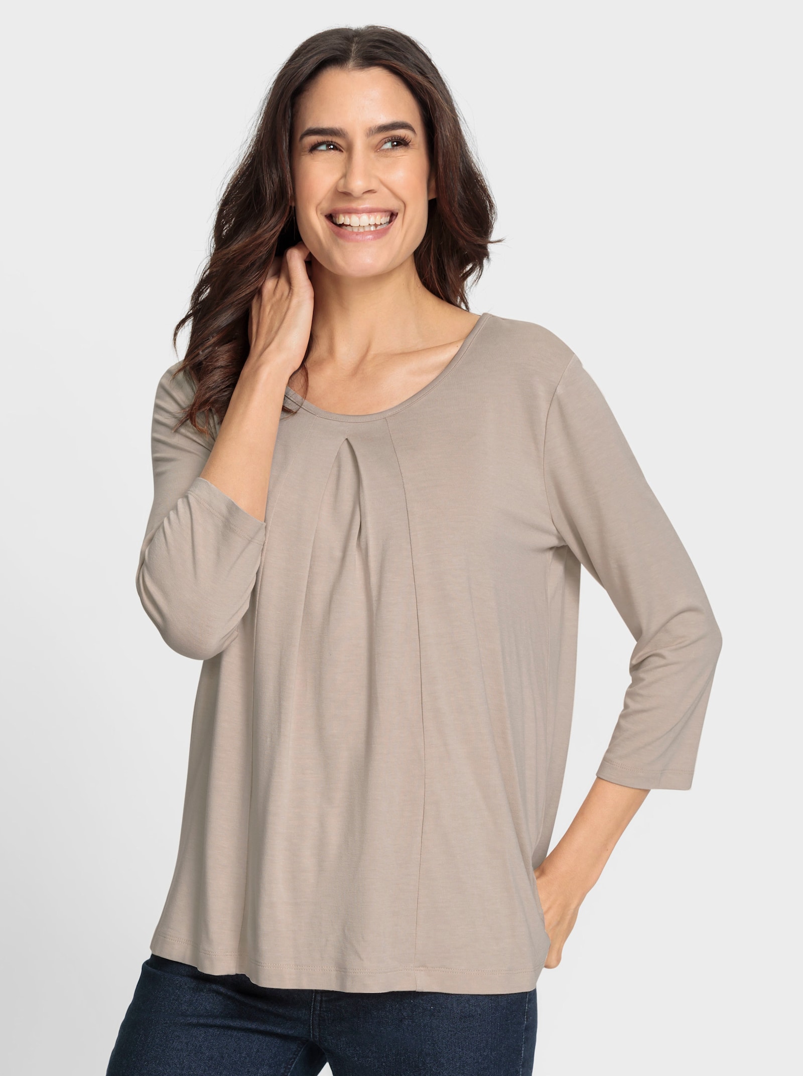 Shirt met ronde hals en stolpplooi - ivoorkleur