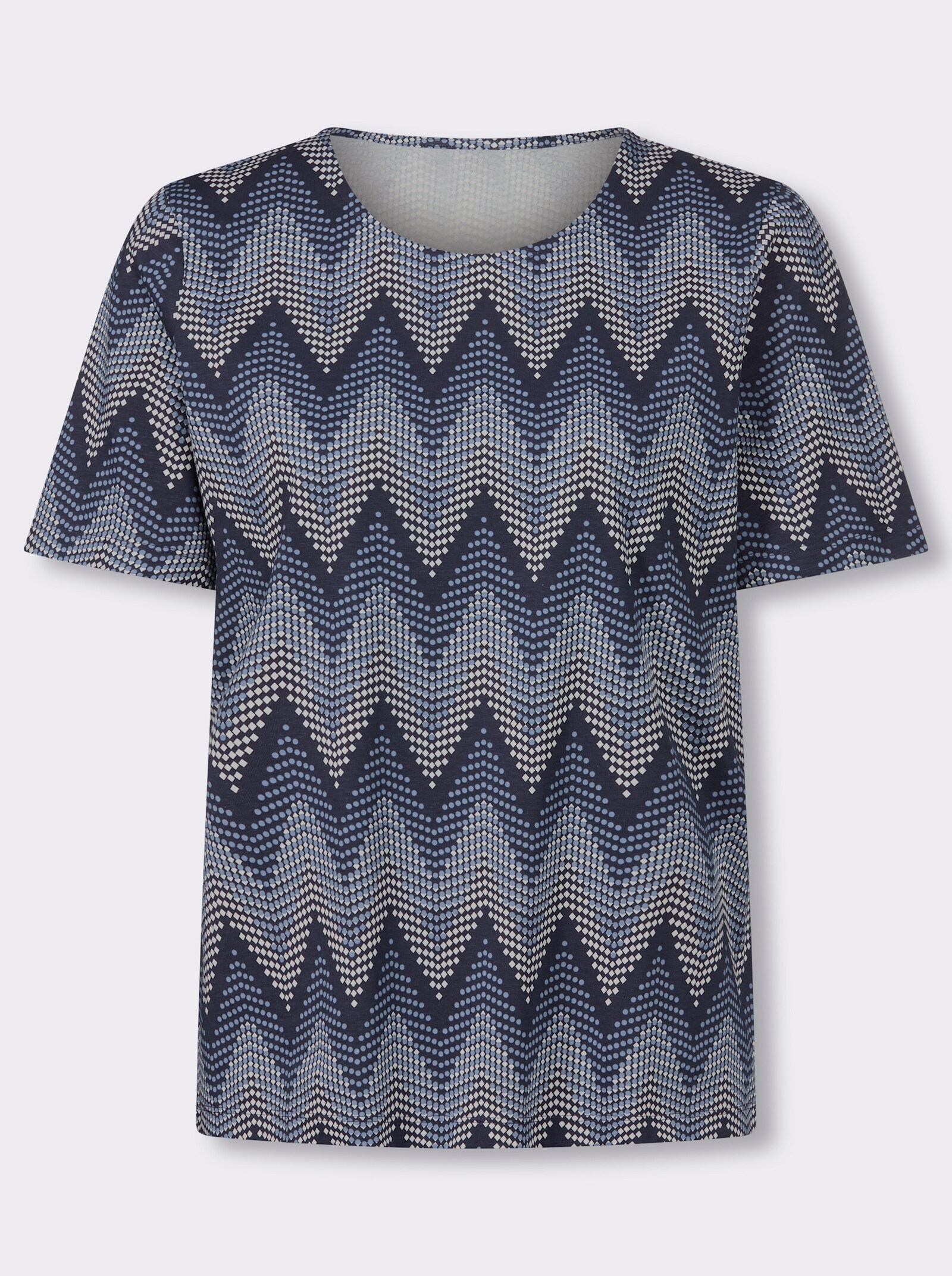 Rundhalsshirt mit Zickzack-Muster - marine-taubenblau-bedruckt