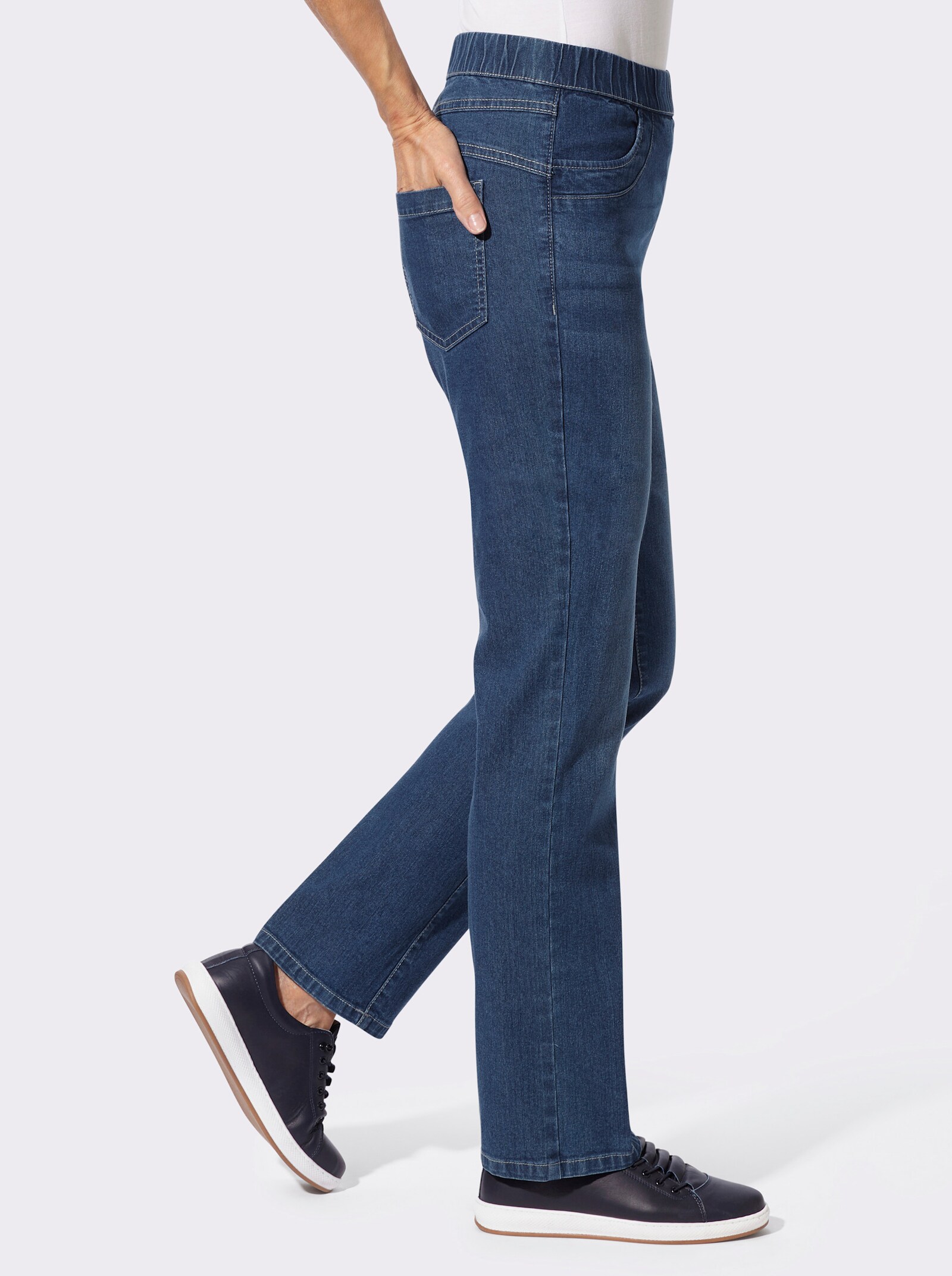 Schlupfjeans mit geradem Bein - blue-stone-washed