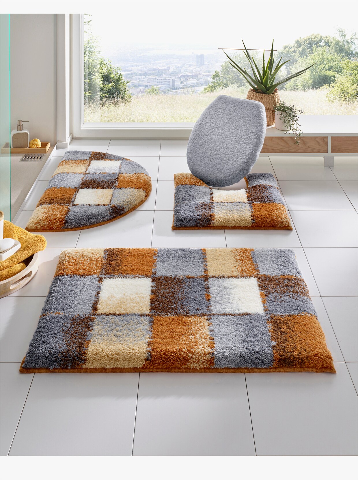 Grund Badmat - apricot/grijs gedessineerd
