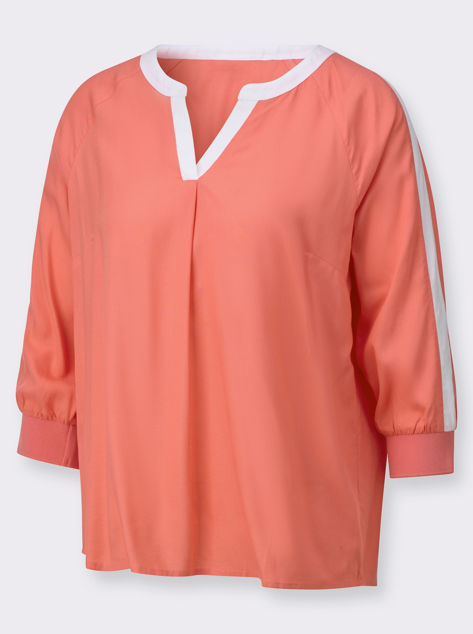 Schlupfbluse mit Kontrast-Einsätzen - koralle