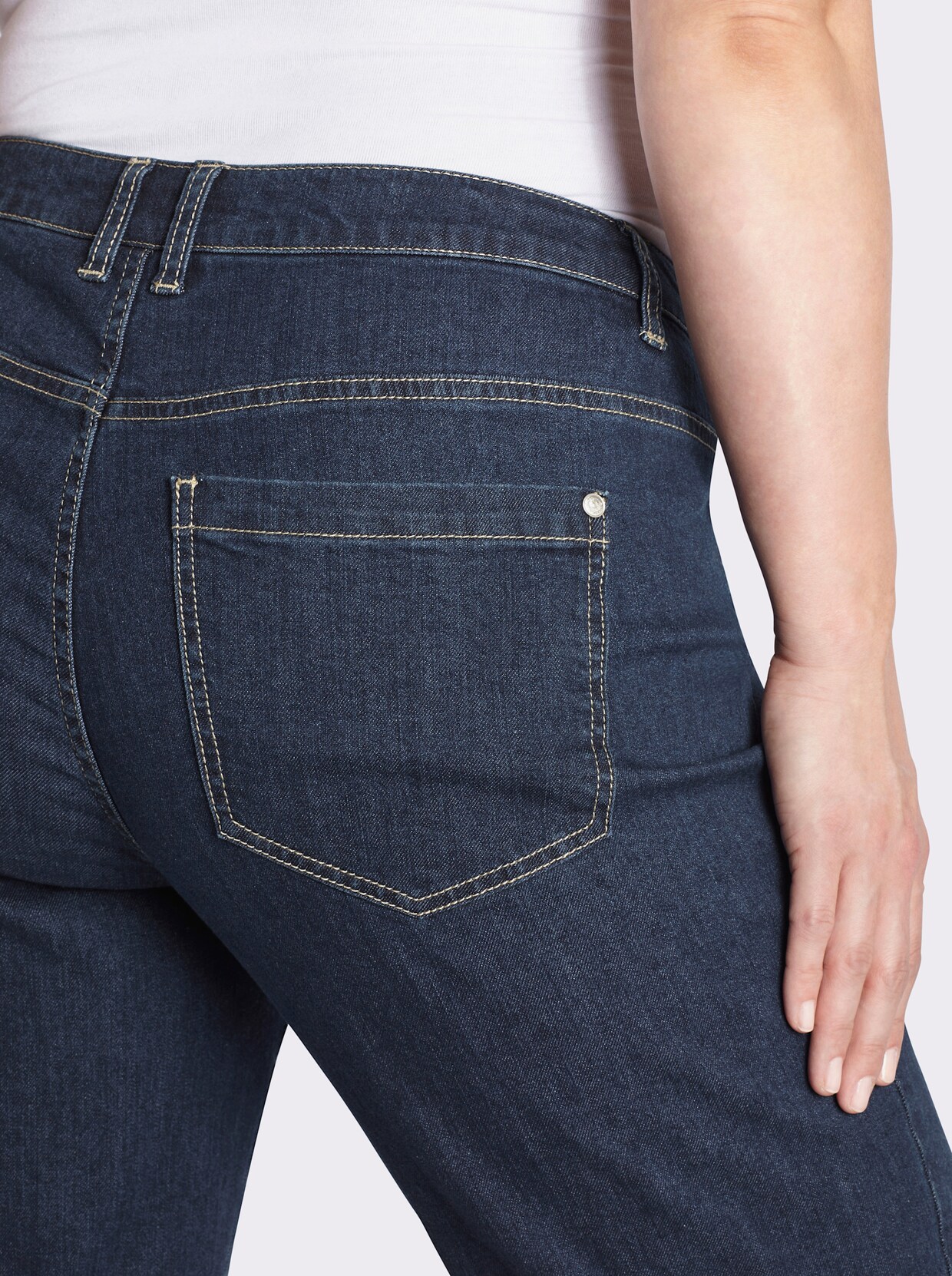 sheego Jean longueur cheville avec coulisse et cordon - bleu foncé