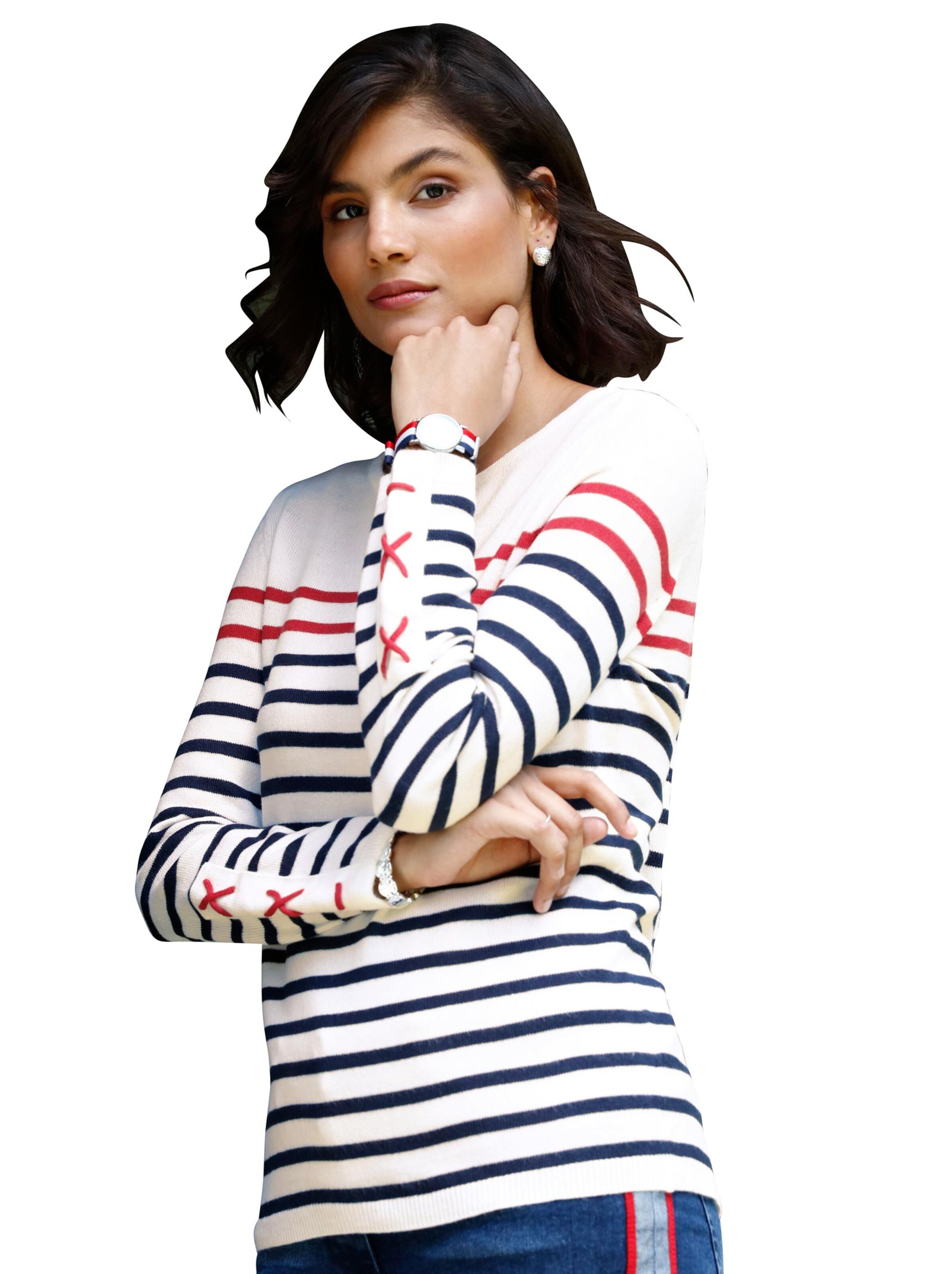 Pullover - marine-geringelt