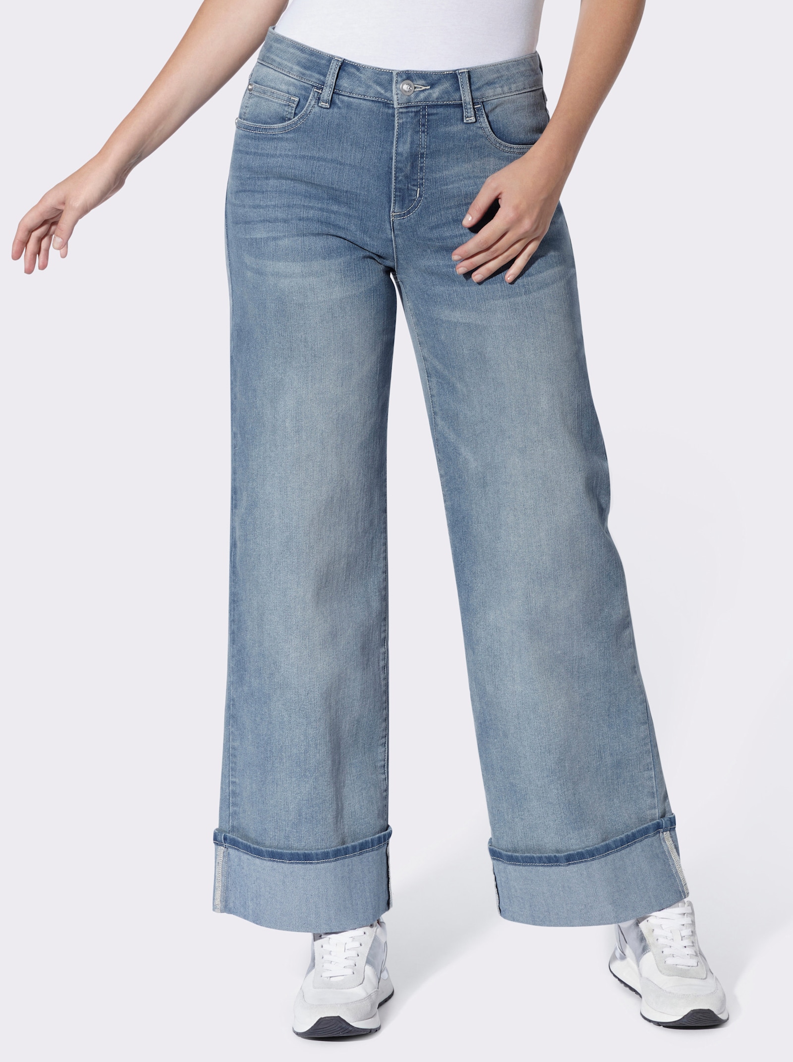 heine 5-Pocket-Jeans mit fixiertem Beinaufschlag - blue-bleached
