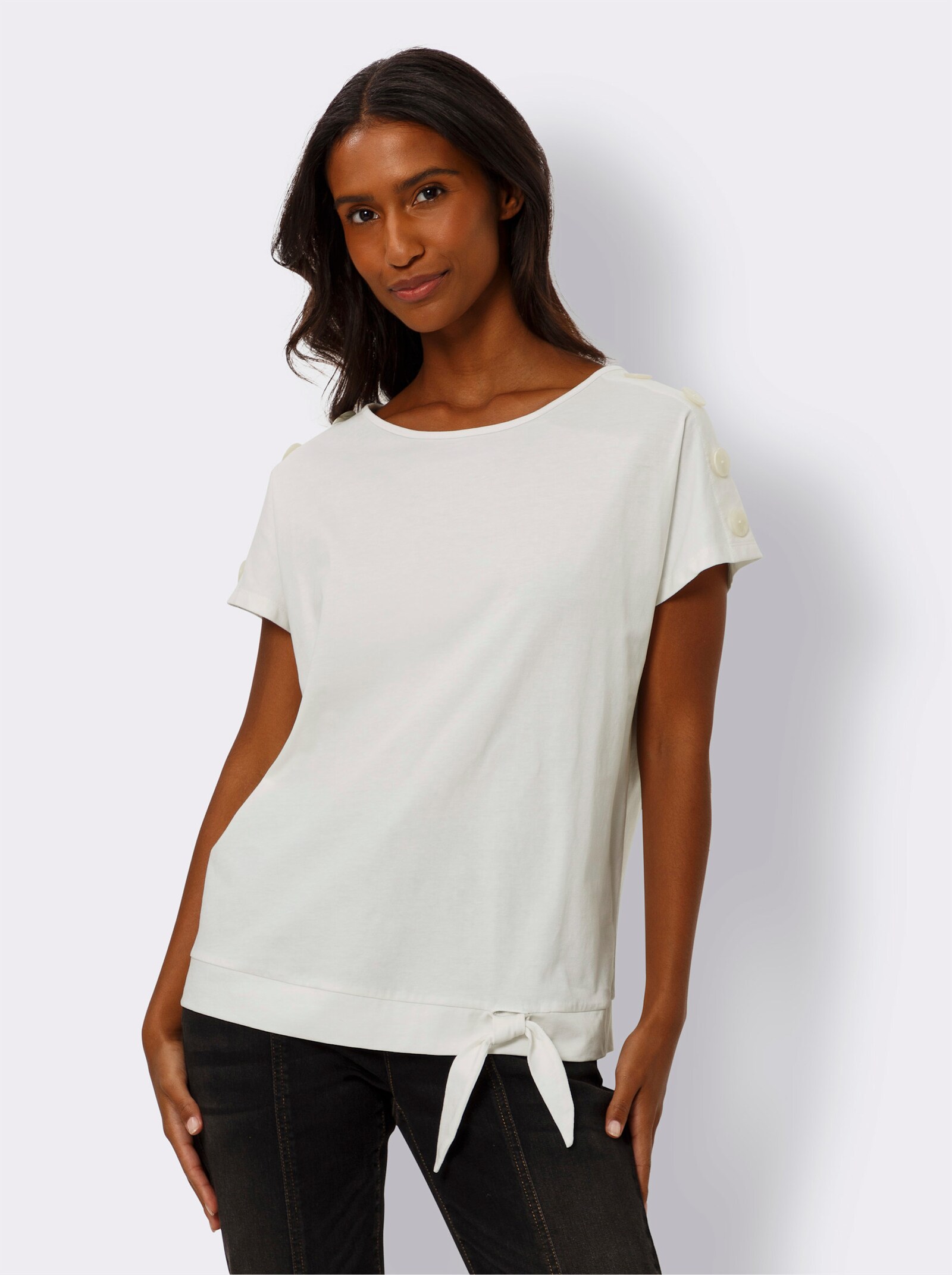 heine T-Shirt mit Bindeband am Saum - ecru