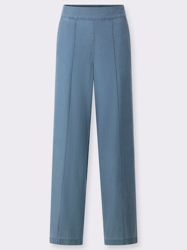  Džínsy, vysoký el.pás, široký strih - bielená modrá