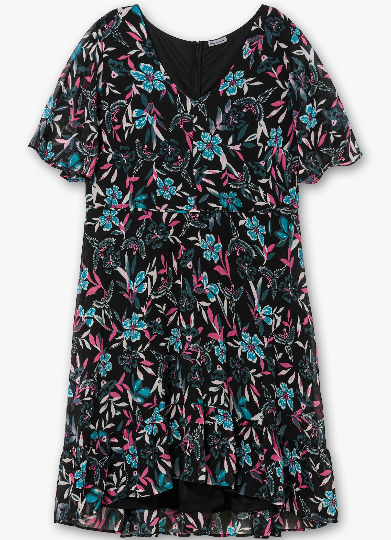 sheego by Joe Browns Chiffonkleid mit Blumendruck und Flügelärmeln - schwarz-gemustert