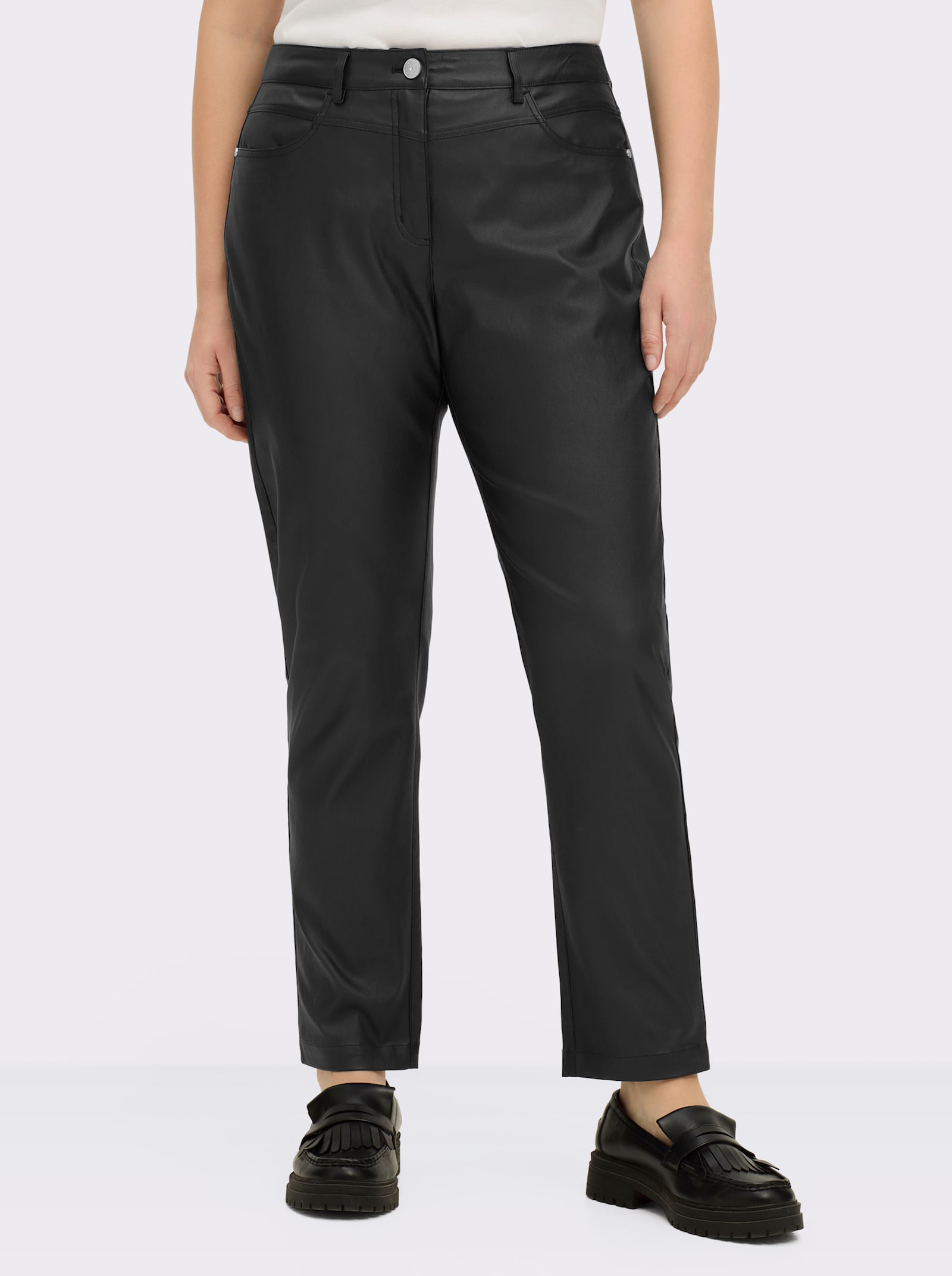 sheego Broek van imitatieleer met rechte pijpen - zwart