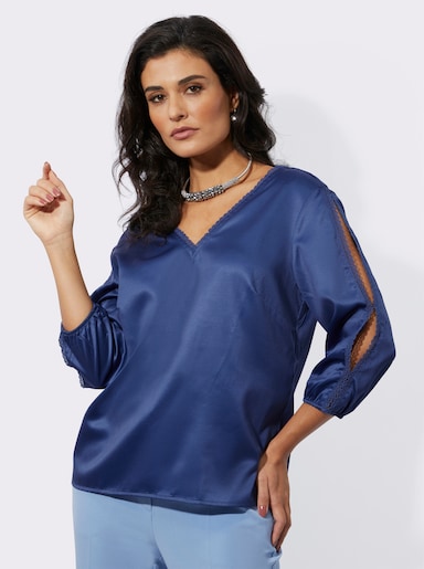 Schlupf-Bluse mit Schlitzen an den Ärmeln - royalblau
