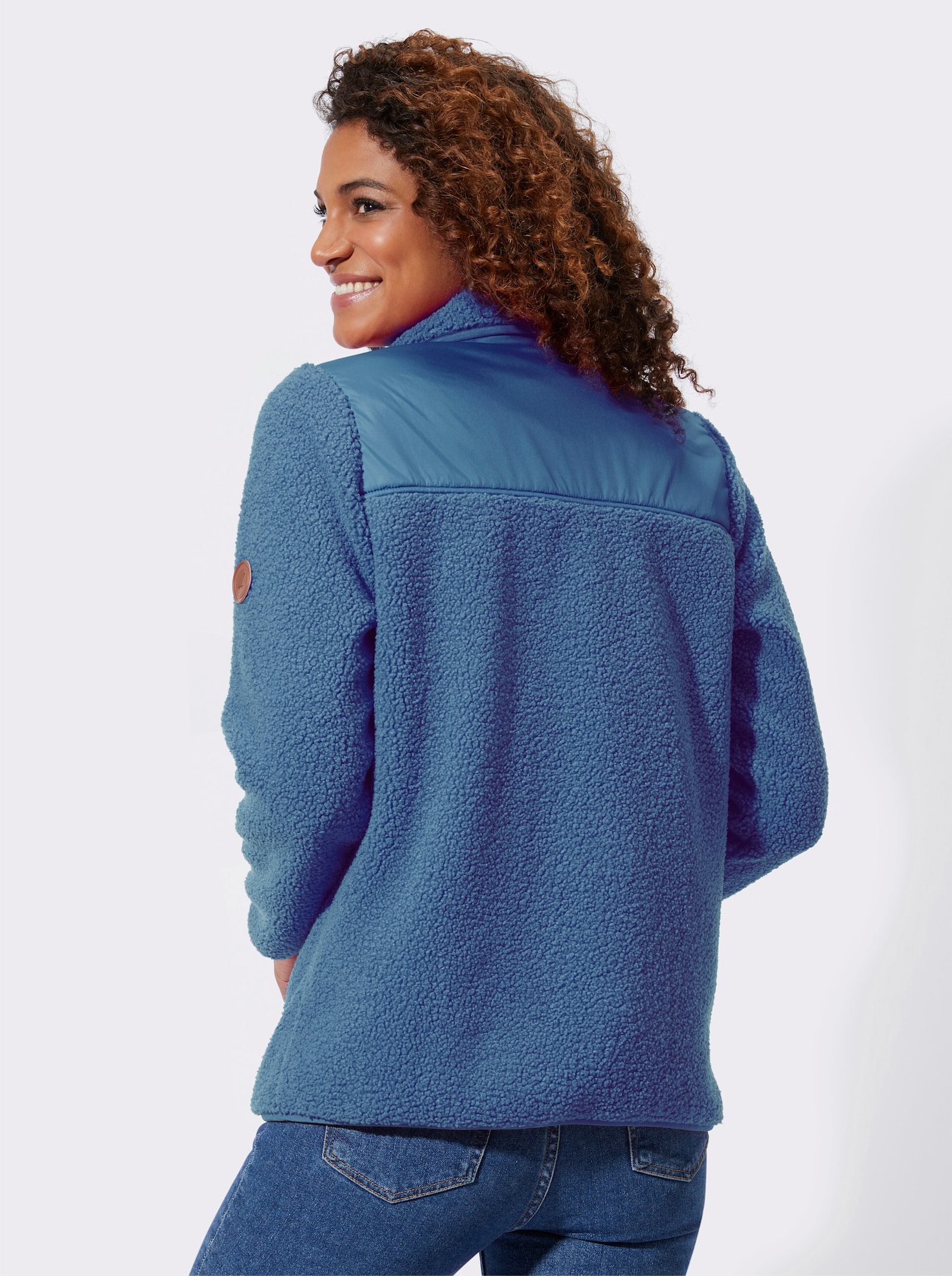 Jacke im Material-Mix - jeansblau