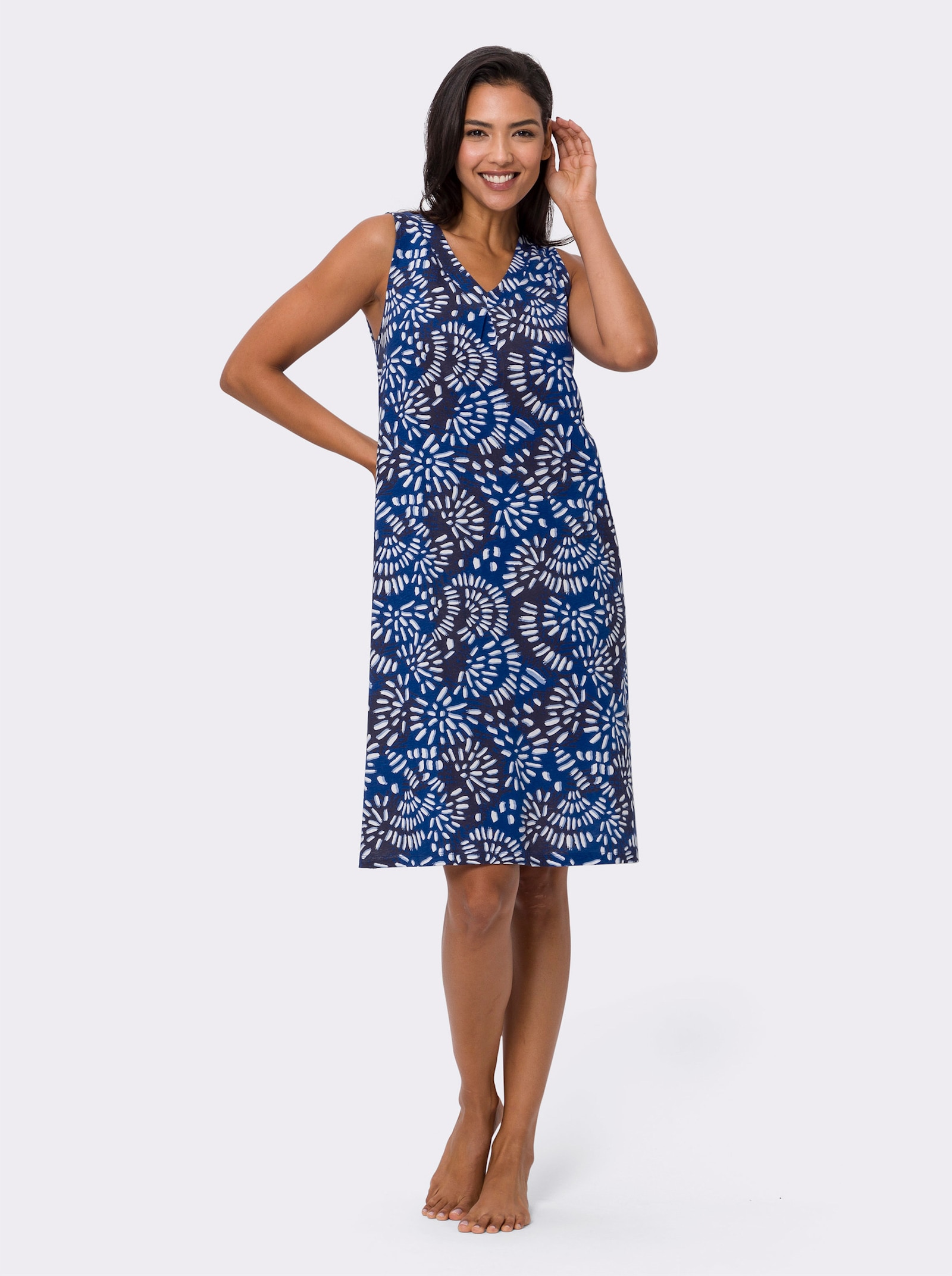 Sommerkleid in grafischem Dessin - marine-royalblau-bedruckt