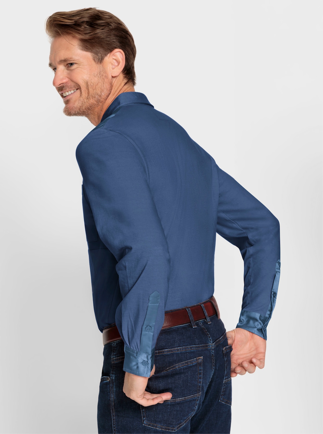 Marco Donati Poloshirt met lange mouwen - jeansblauw