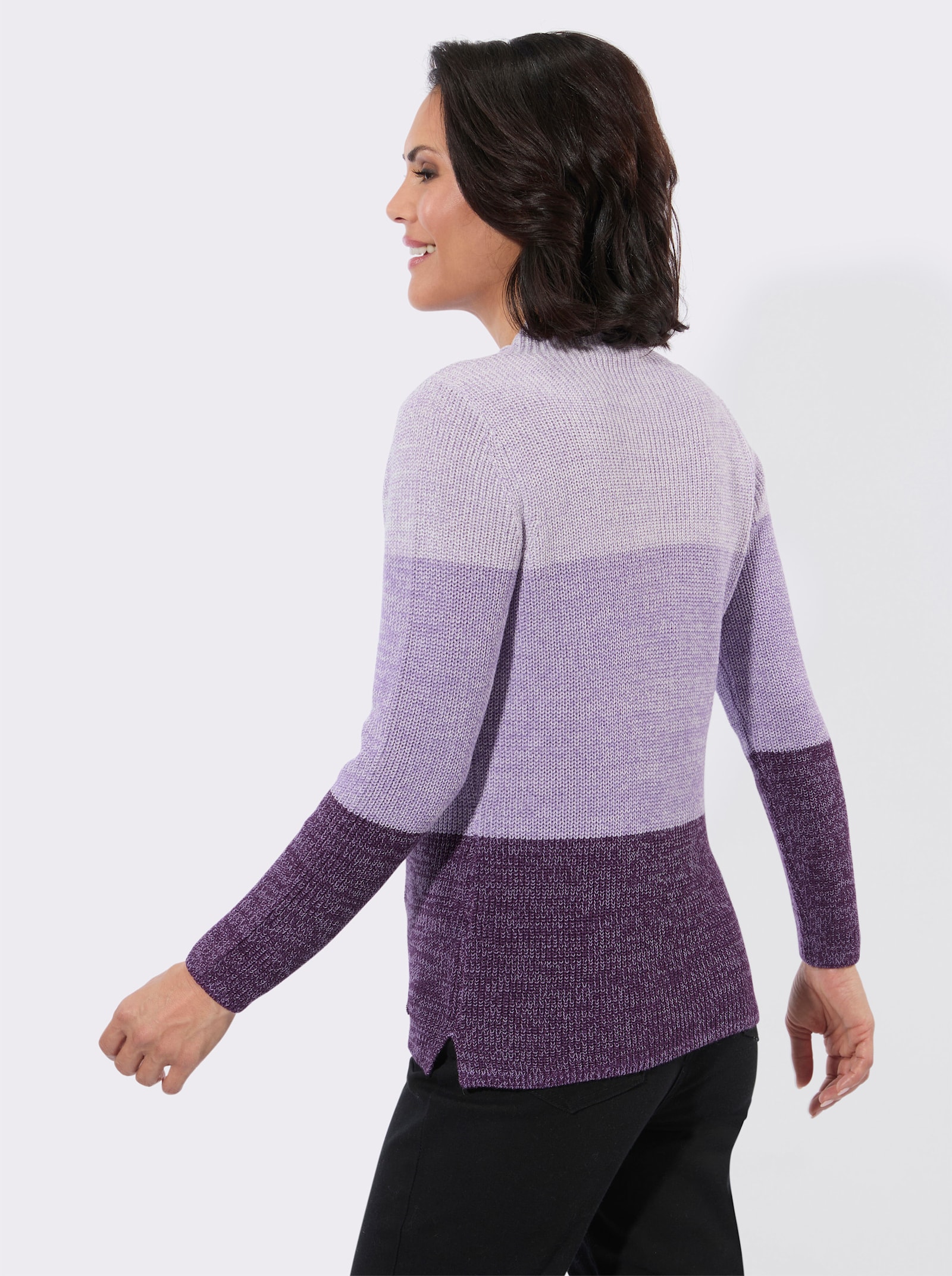 Stehkragenpullover mit Seitenschlitzen - lavendel-traube-gemustert