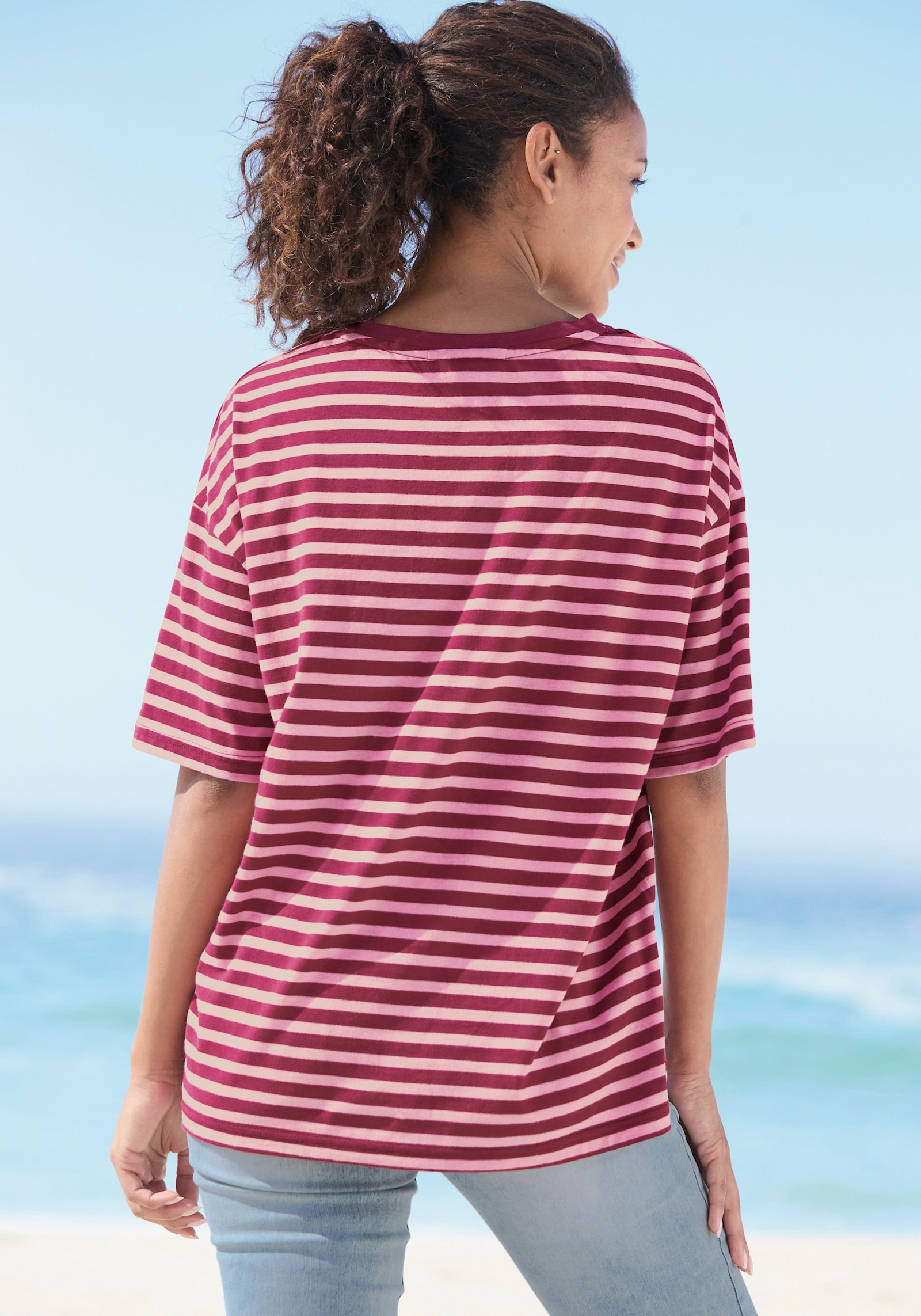 Elbsand T-Shirt - rosé-weinrot gestreift