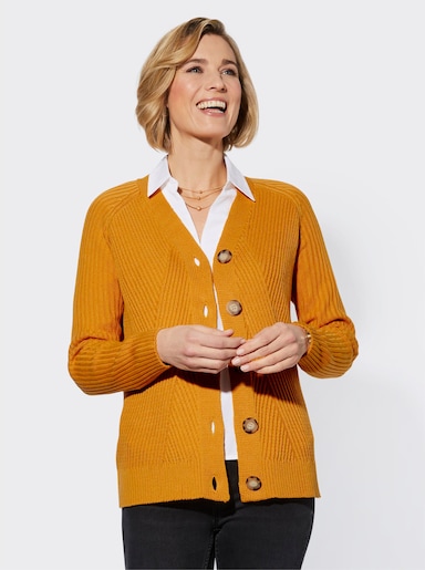 Strickjacke mit Ripp-Muster - ocker