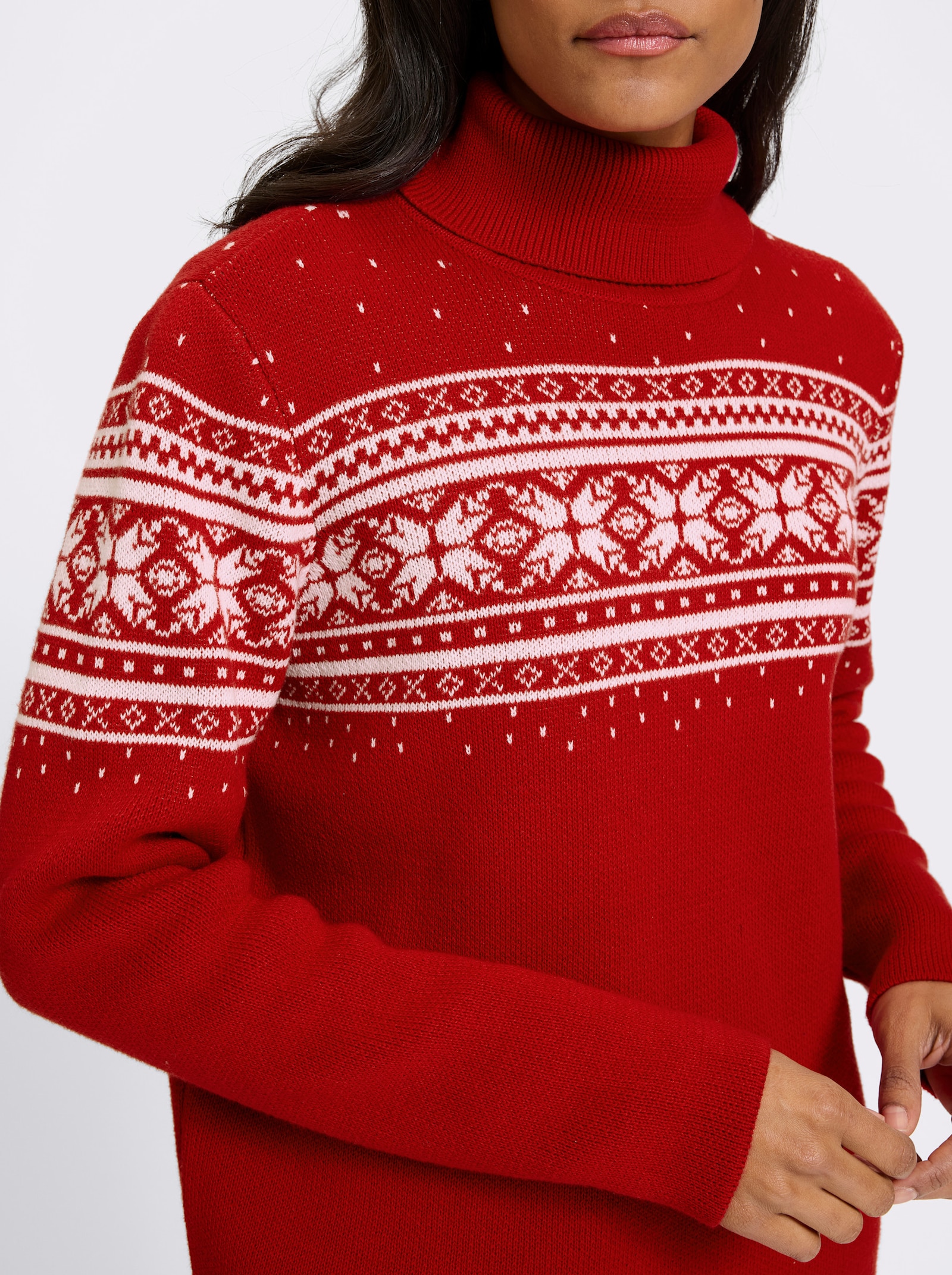 heine Jacquard-Pullover mit Norweger-Muster - rot-ecru-gemustert