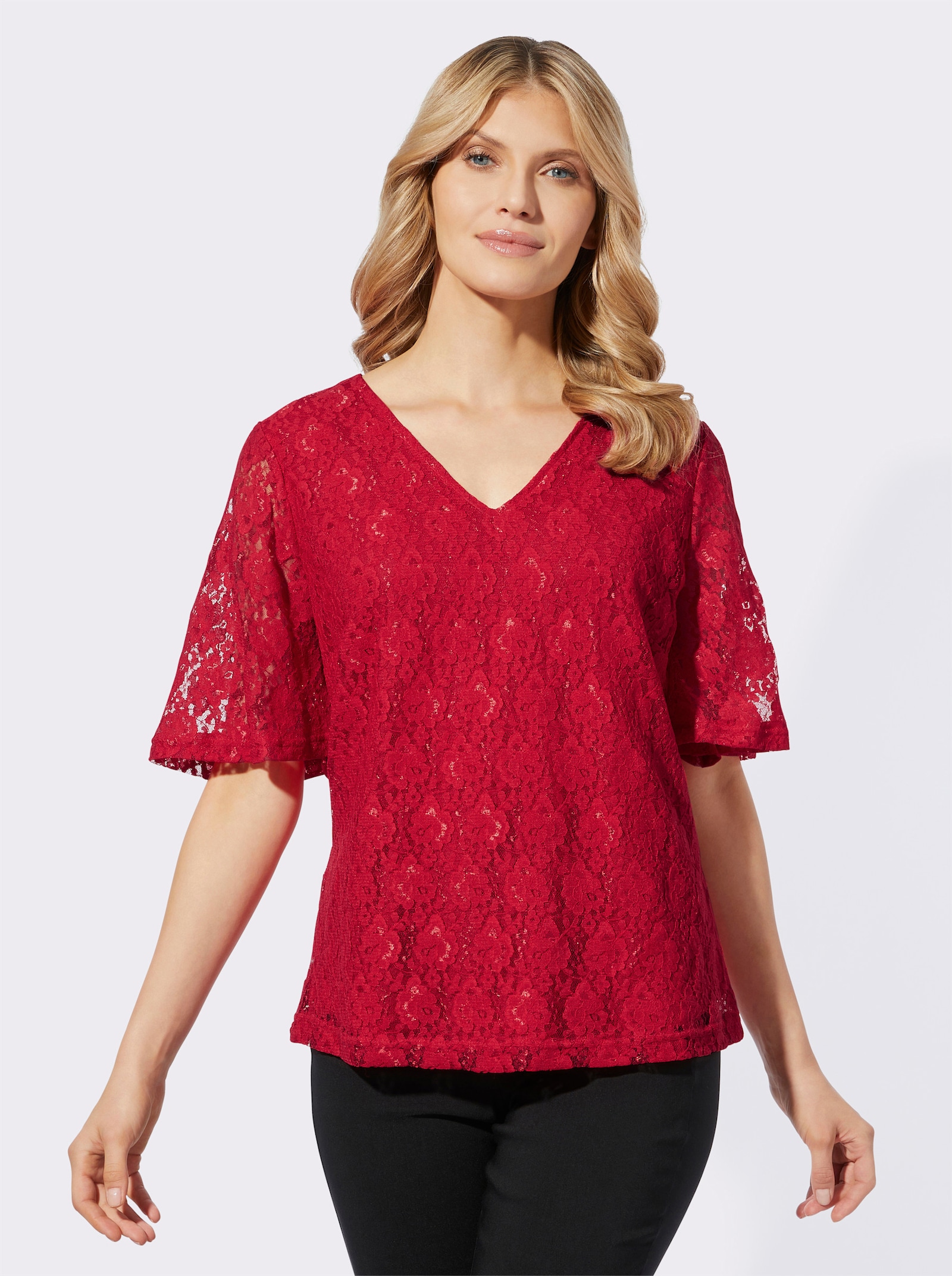 Schlupfbluse aus Spitze - rot