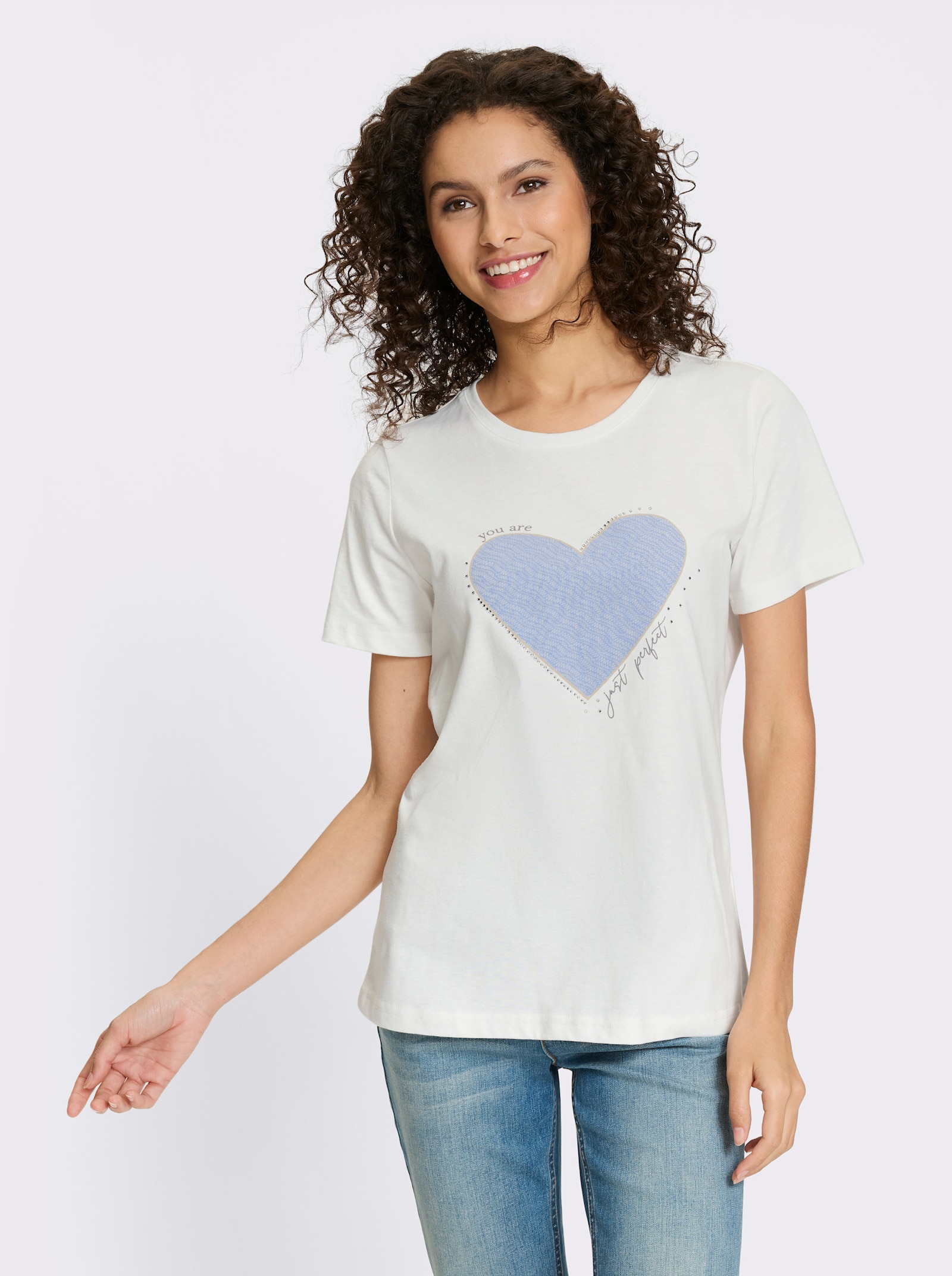 heine T-Shirt mit Herz-Motiv - ecru