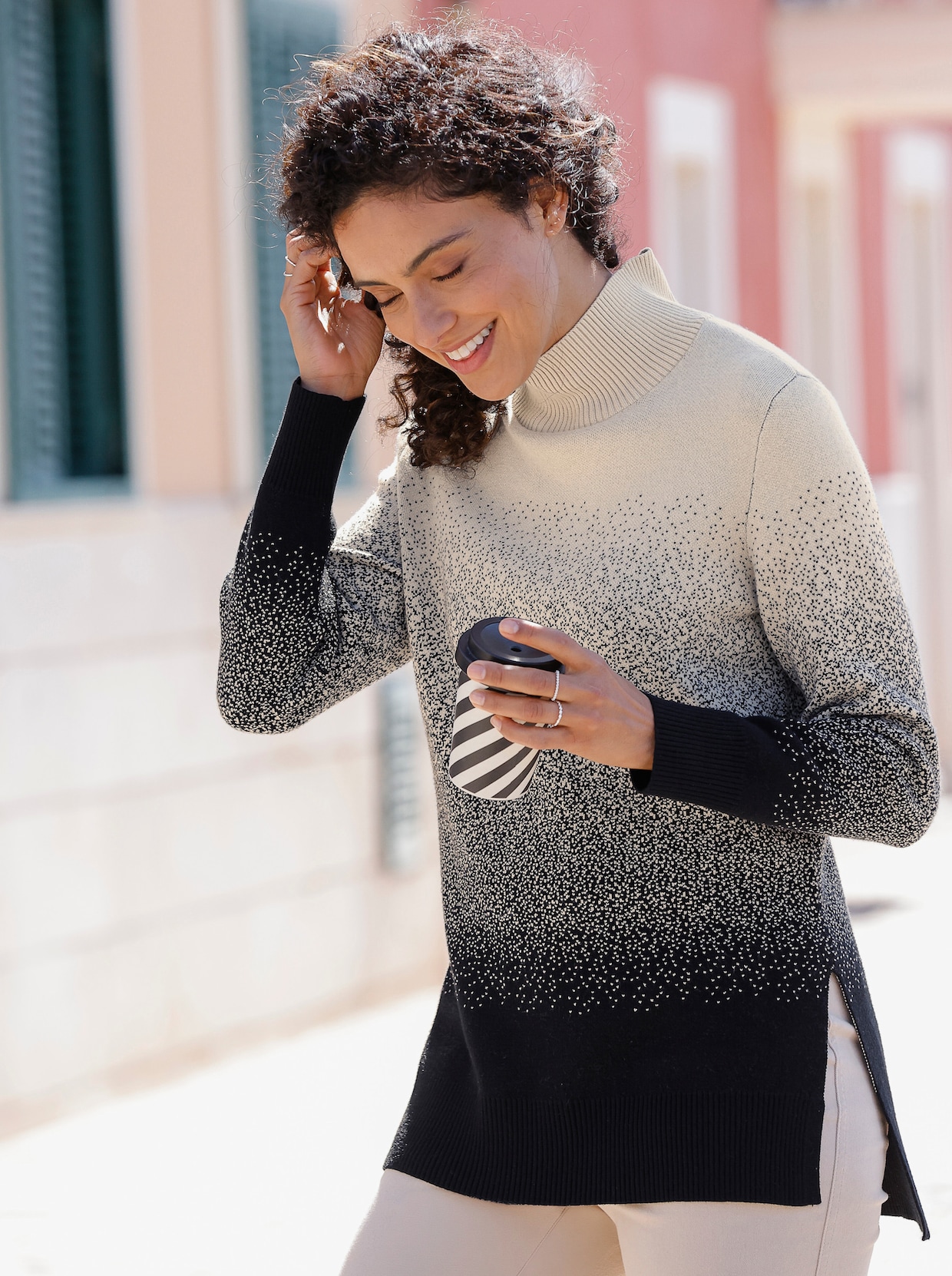 Longpullover - schwarz-sand-gemustert