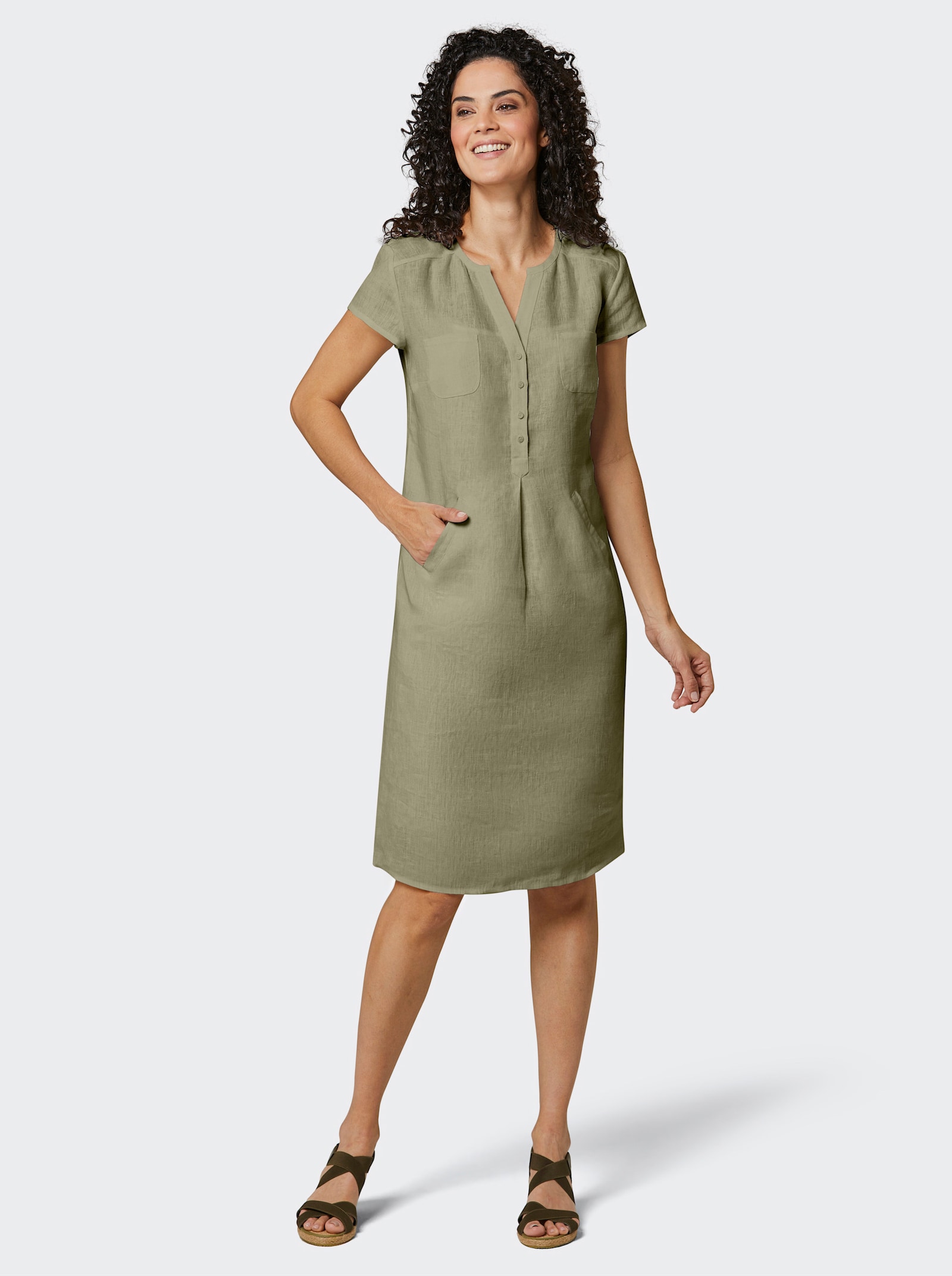 CREATION L PREMIUM Webkleid aus reinen Leinen - khaki