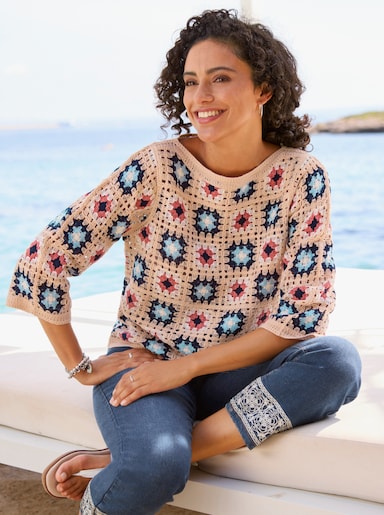 Pullover - apricot-koralle-gemustert