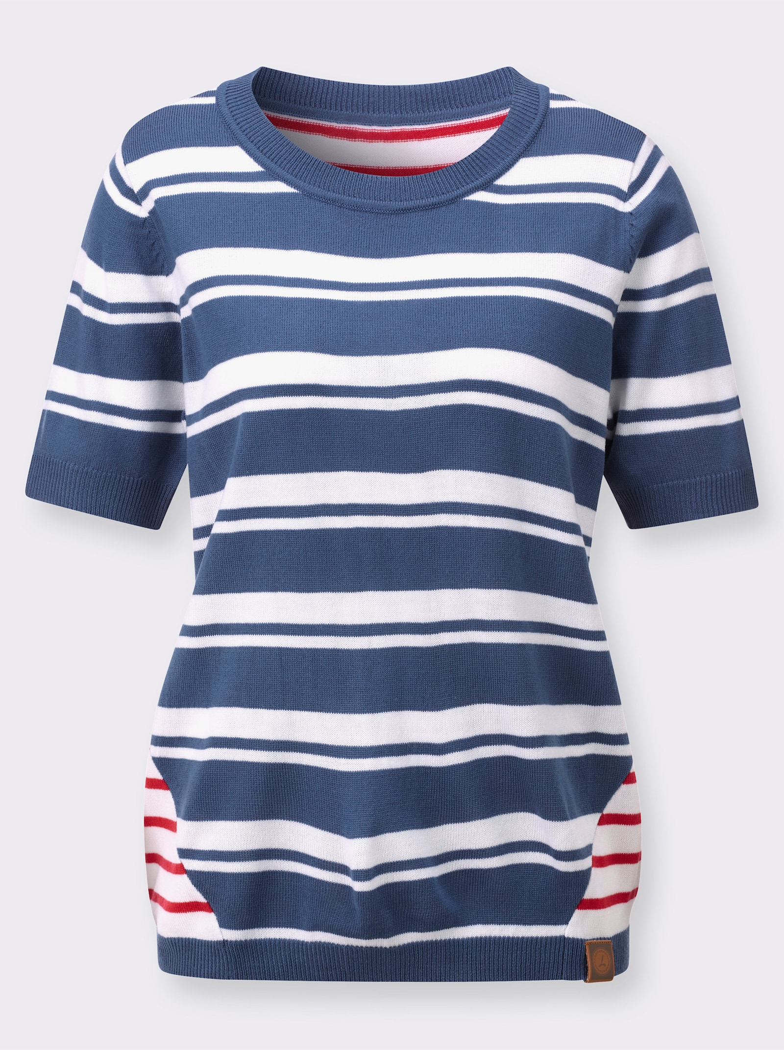 Kurzarm-Pullover - jeansblau-weiss-gestreift