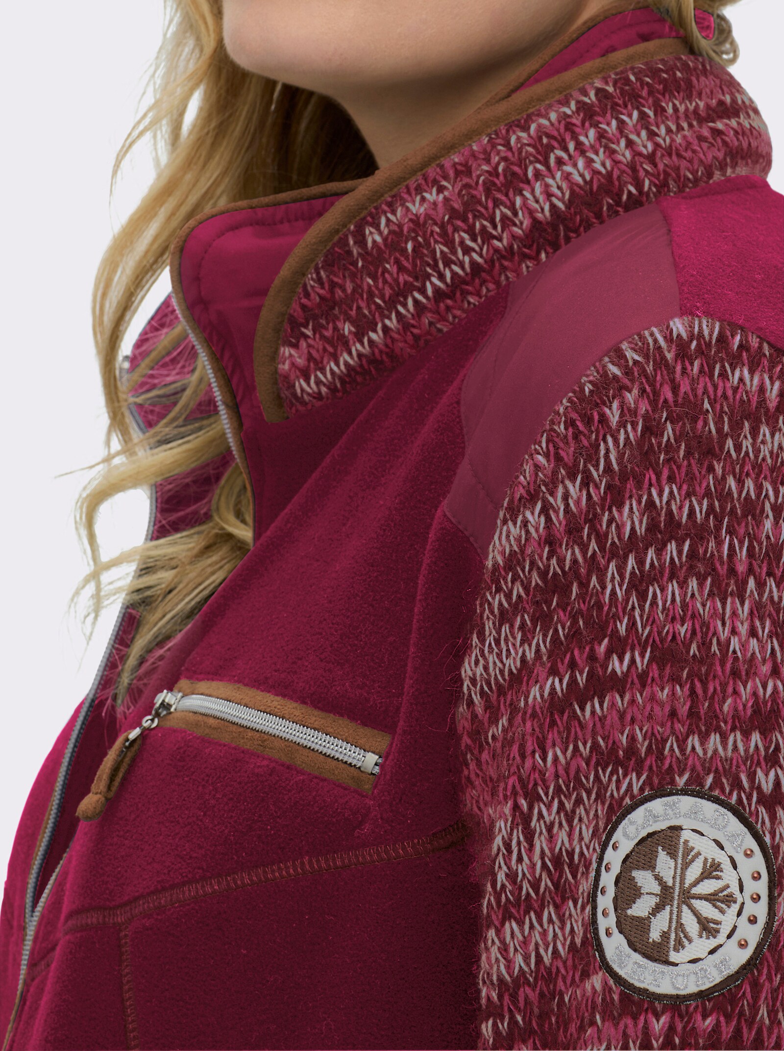 Fleecejacke im Mix aus Fleece und Strick - beere-meliert