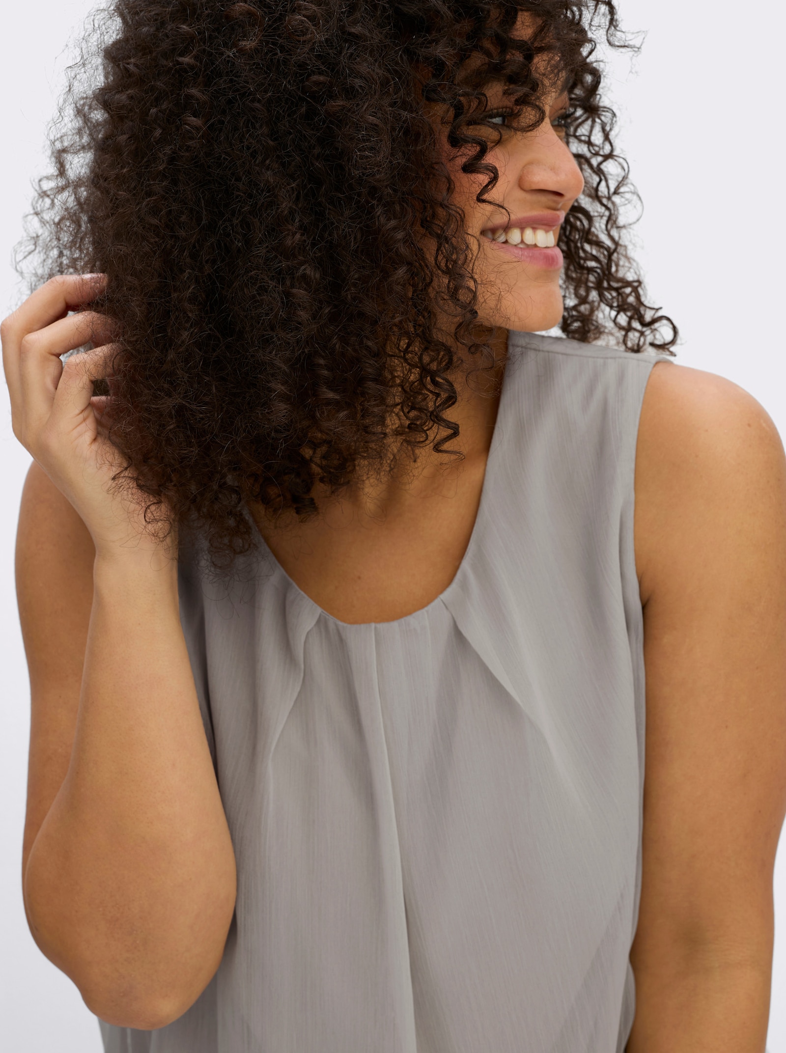 Blusentop in Crêpe-Qualität - silbergrau