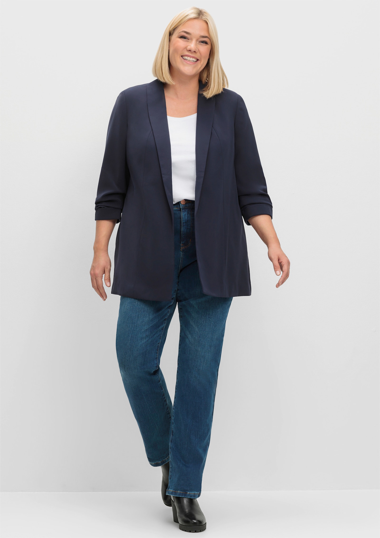 sheego Longblazer mit Schalkragen - tiefblau