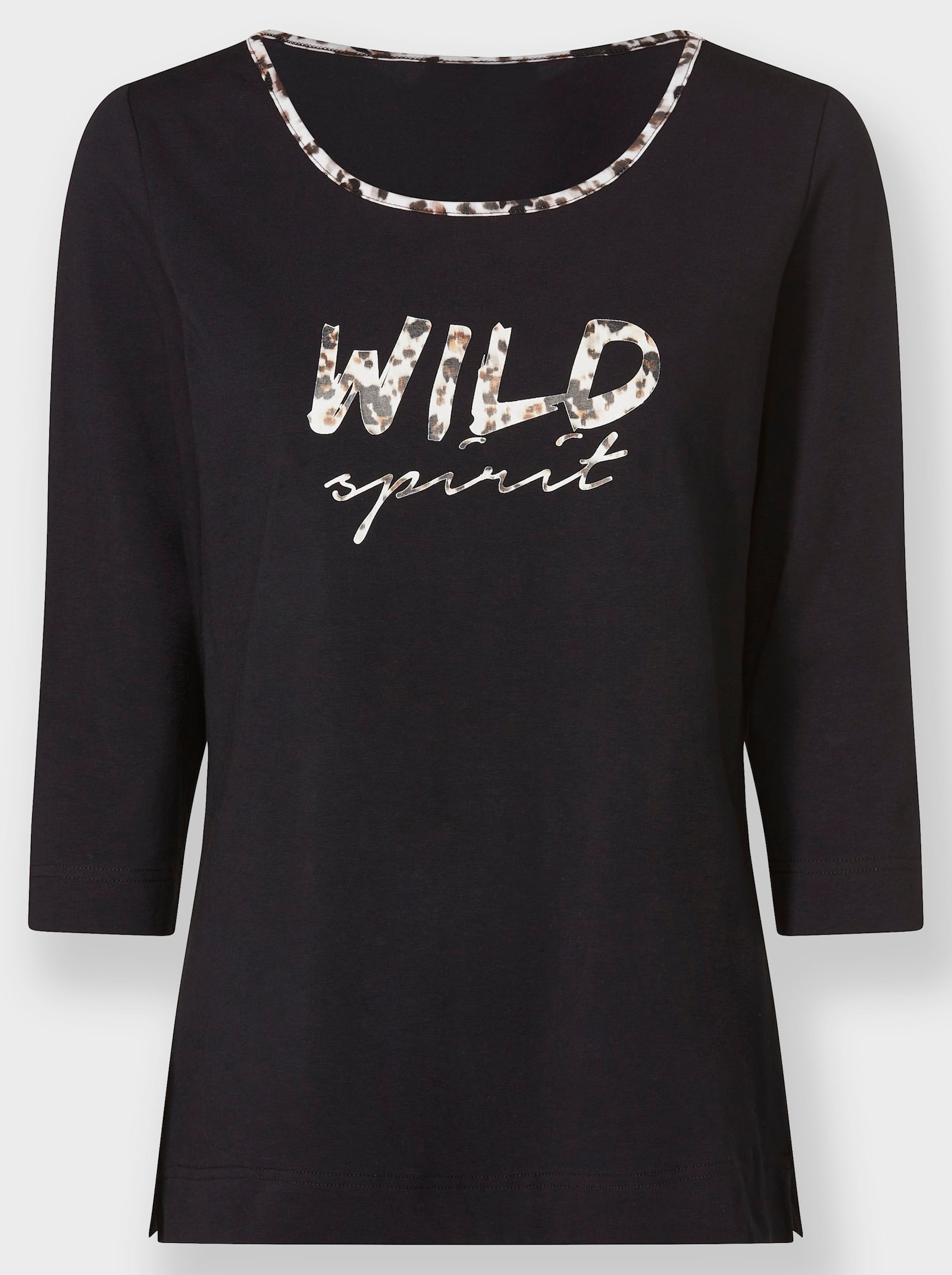 heine Tričko s 3/4 rukávem a leopardími detaily - černá