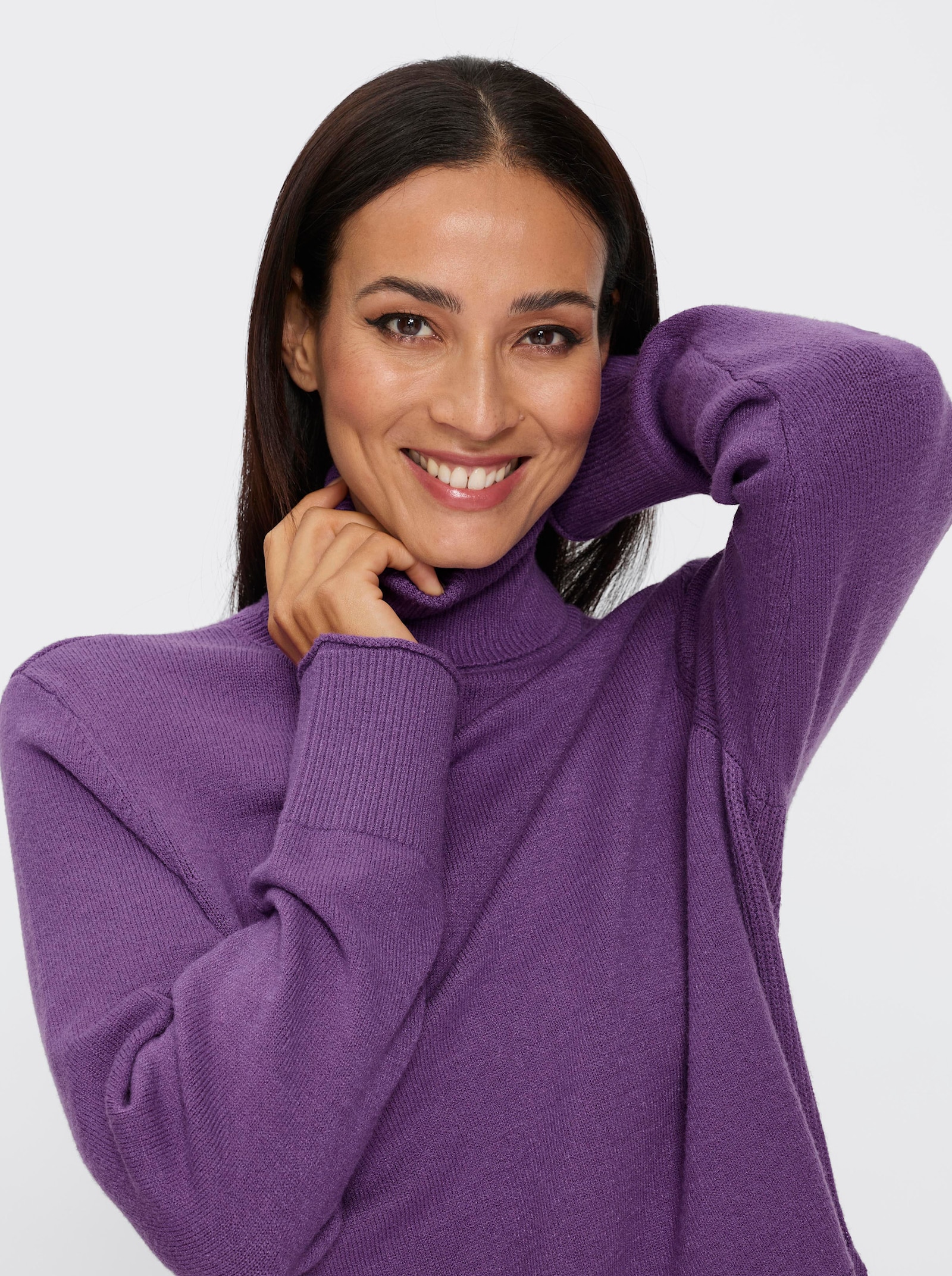 heine Pullover met rolkraag en effectgaren - paars