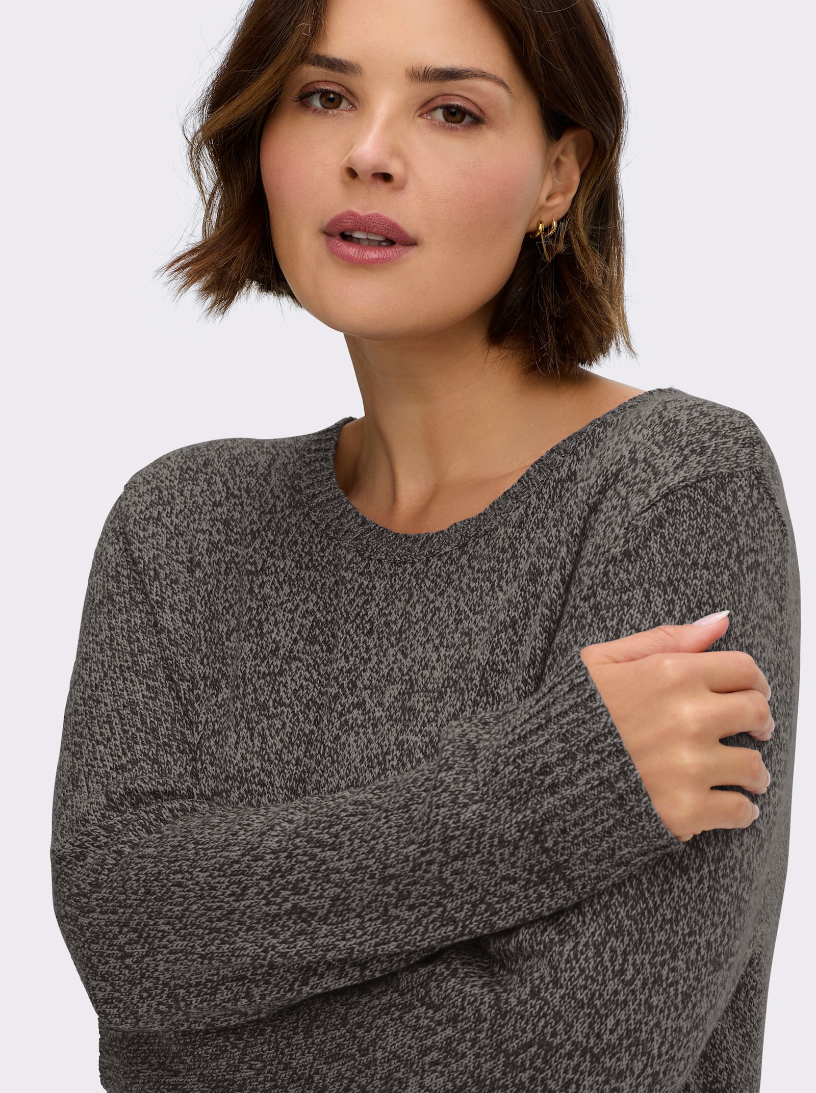 Longpullover aus Melange-Garn - steingrau-meliert
