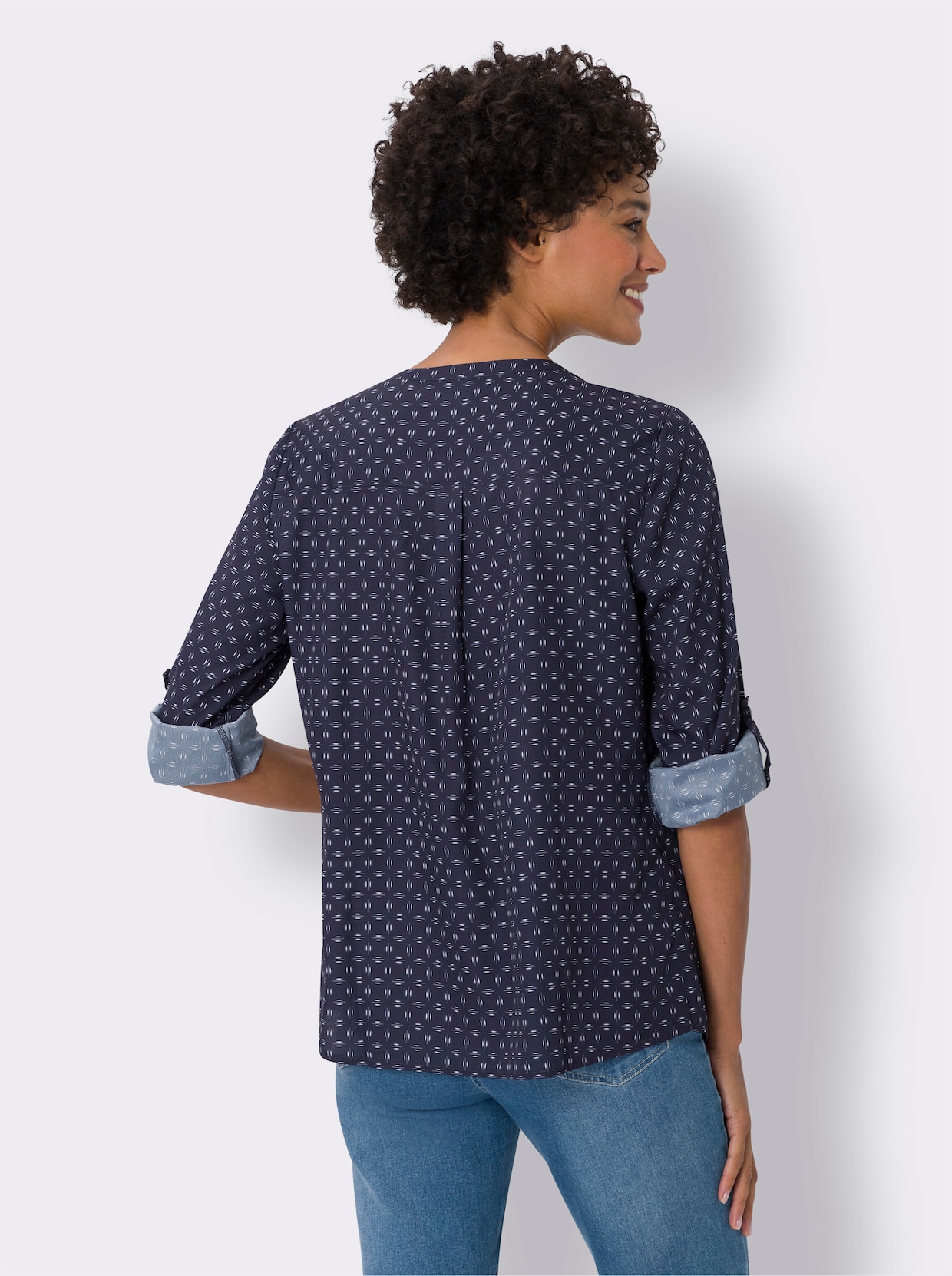 Comfortabele blouse - marine/wit geprint