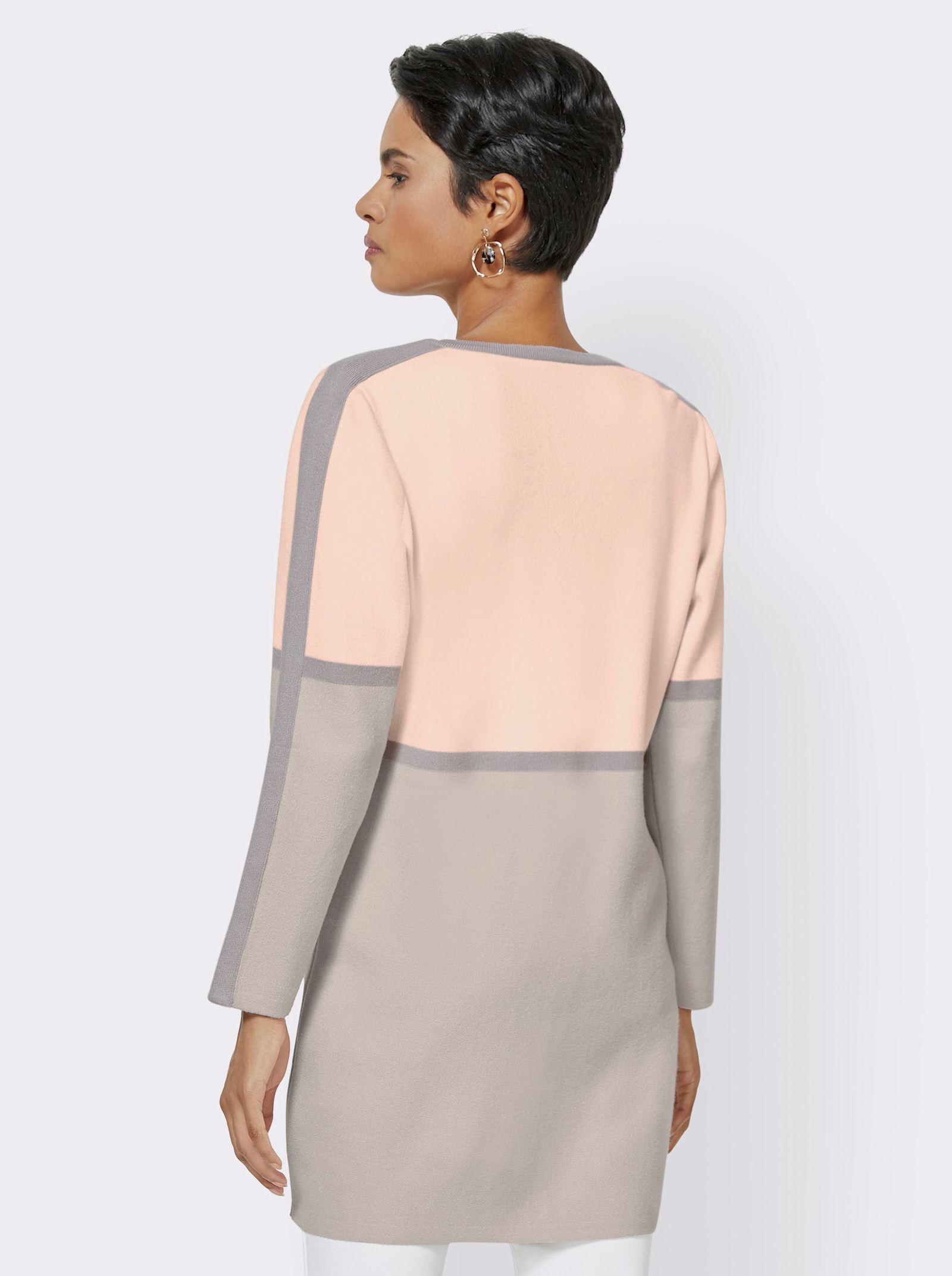 Cardigan mit Kontrast-Streifen - beige-grau