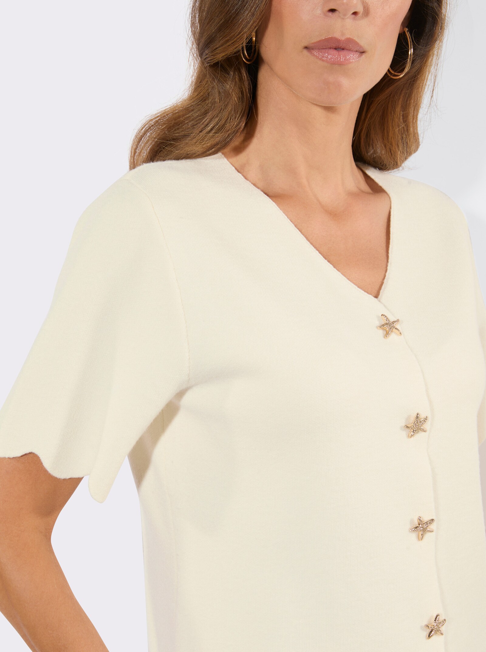 Kurzarmpullover in geschmeidigem Feinstrick - champagner