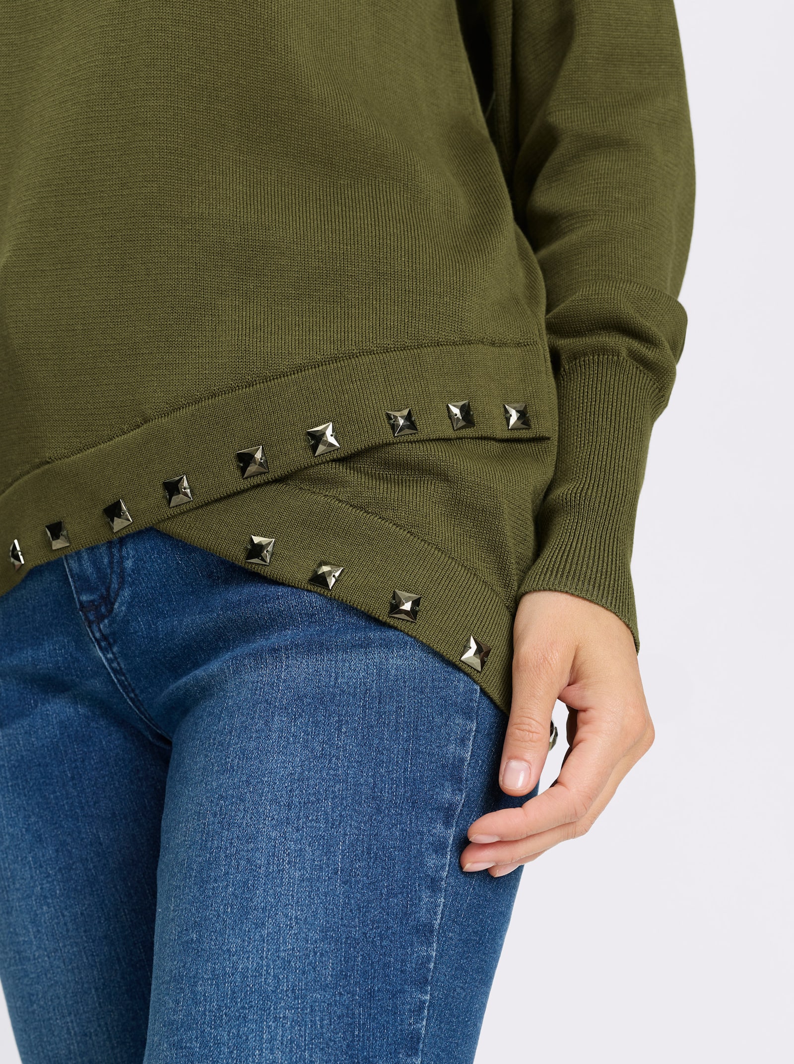 heine Strickpullover mit asymmetrischem Saum - oliv