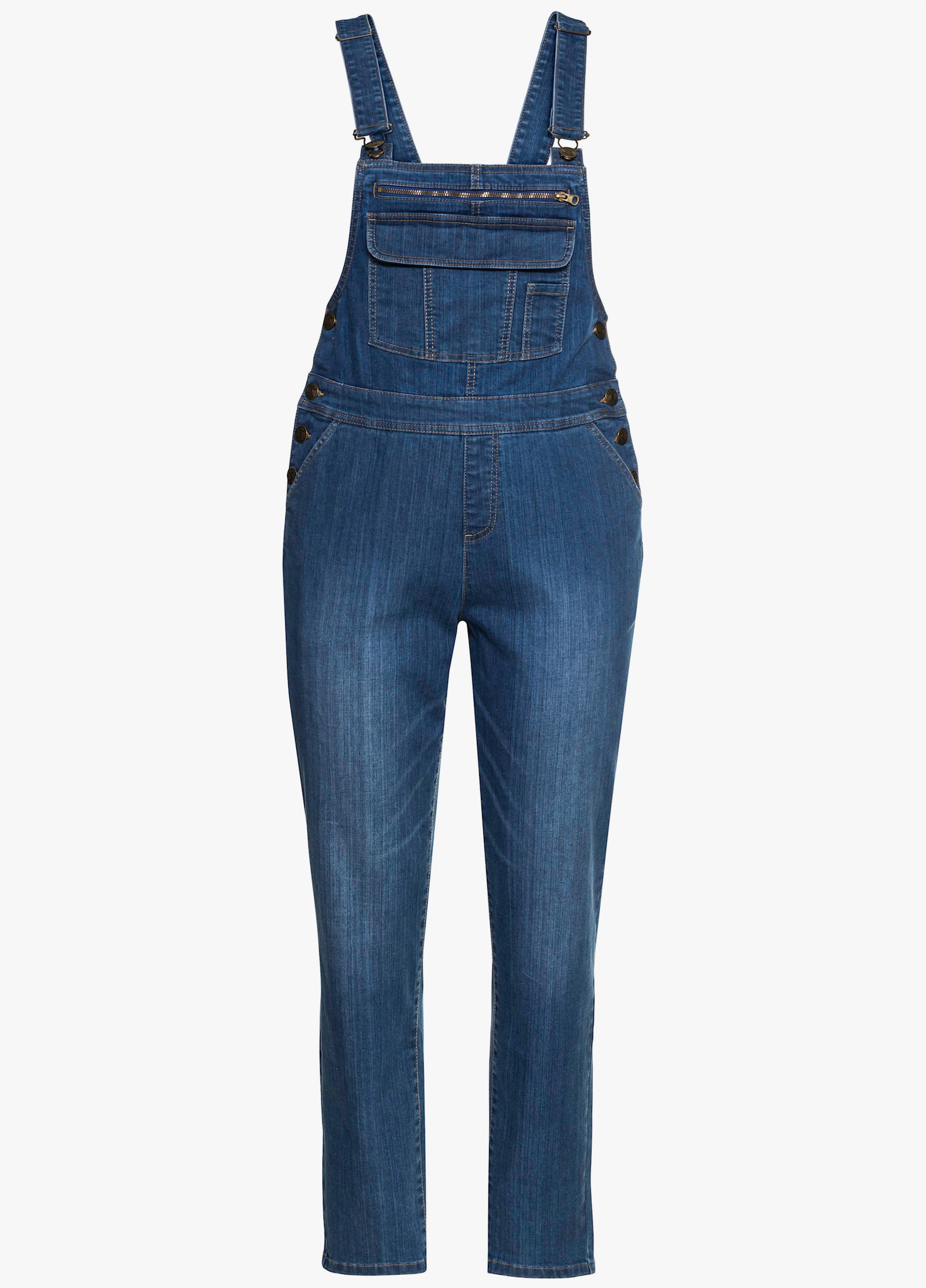 sheego Jeanslatzhose mit elastischem Einsatz - blue used denim