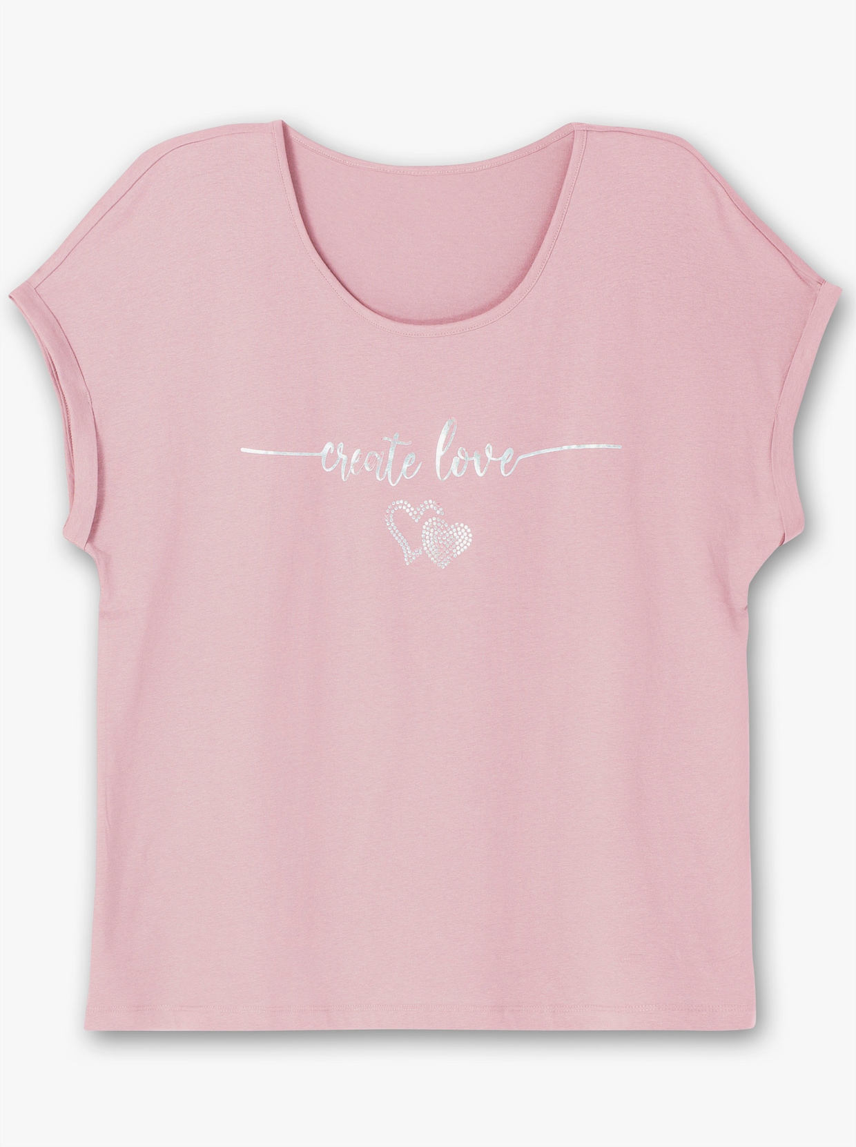 Rundhalsshirt mit Ärmel-Aufschlag - hortensie