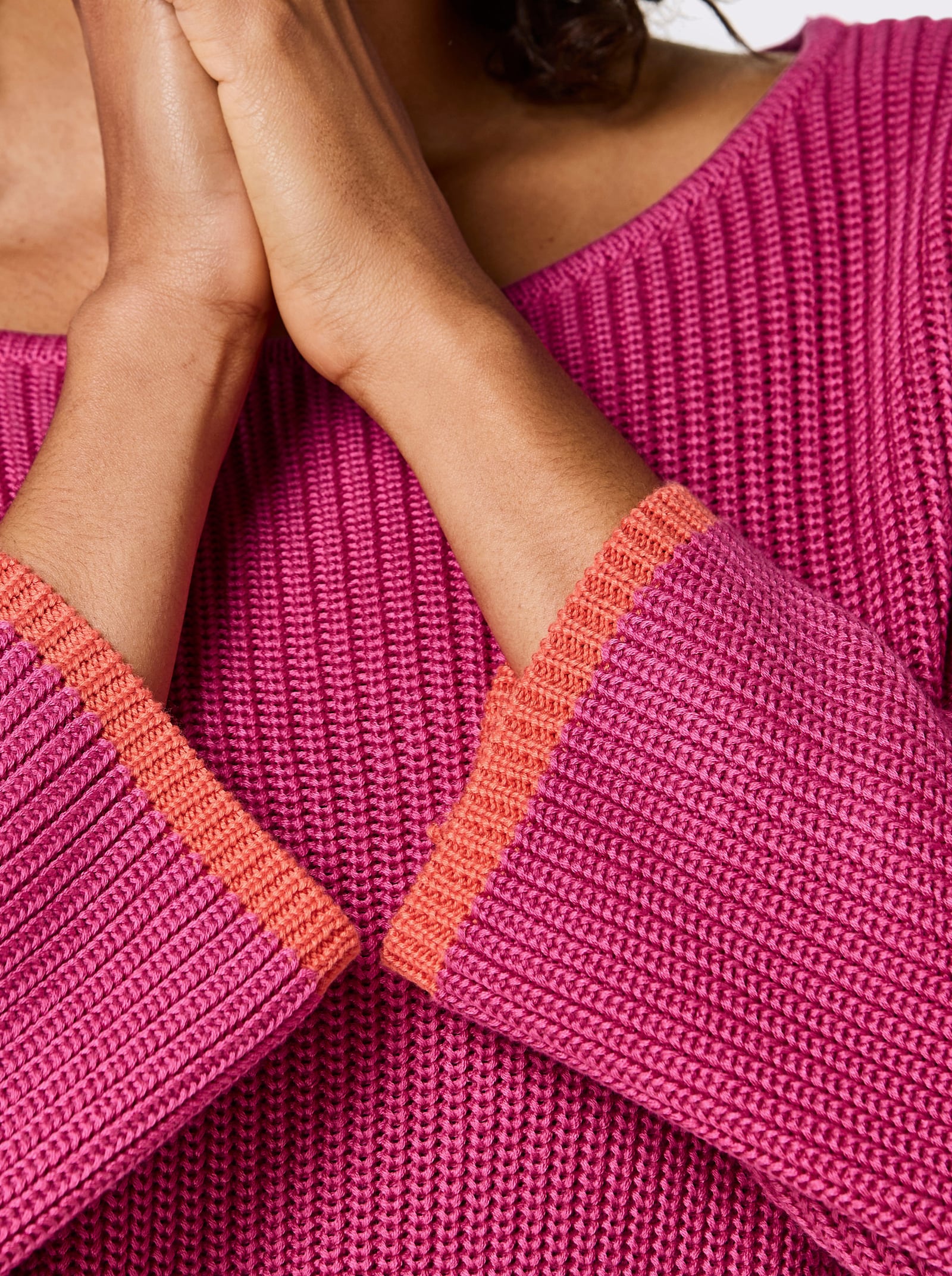 CREATION L PREMIUM 3/4 Arm-Pullover mit Kontrastkanten - fuchsia