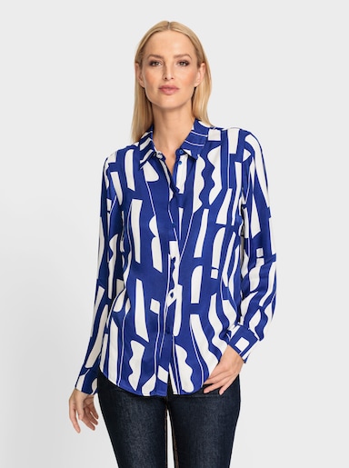 heine Hemdbluse mit Grafik-Dessin - royalblau-ecru-bedruckt