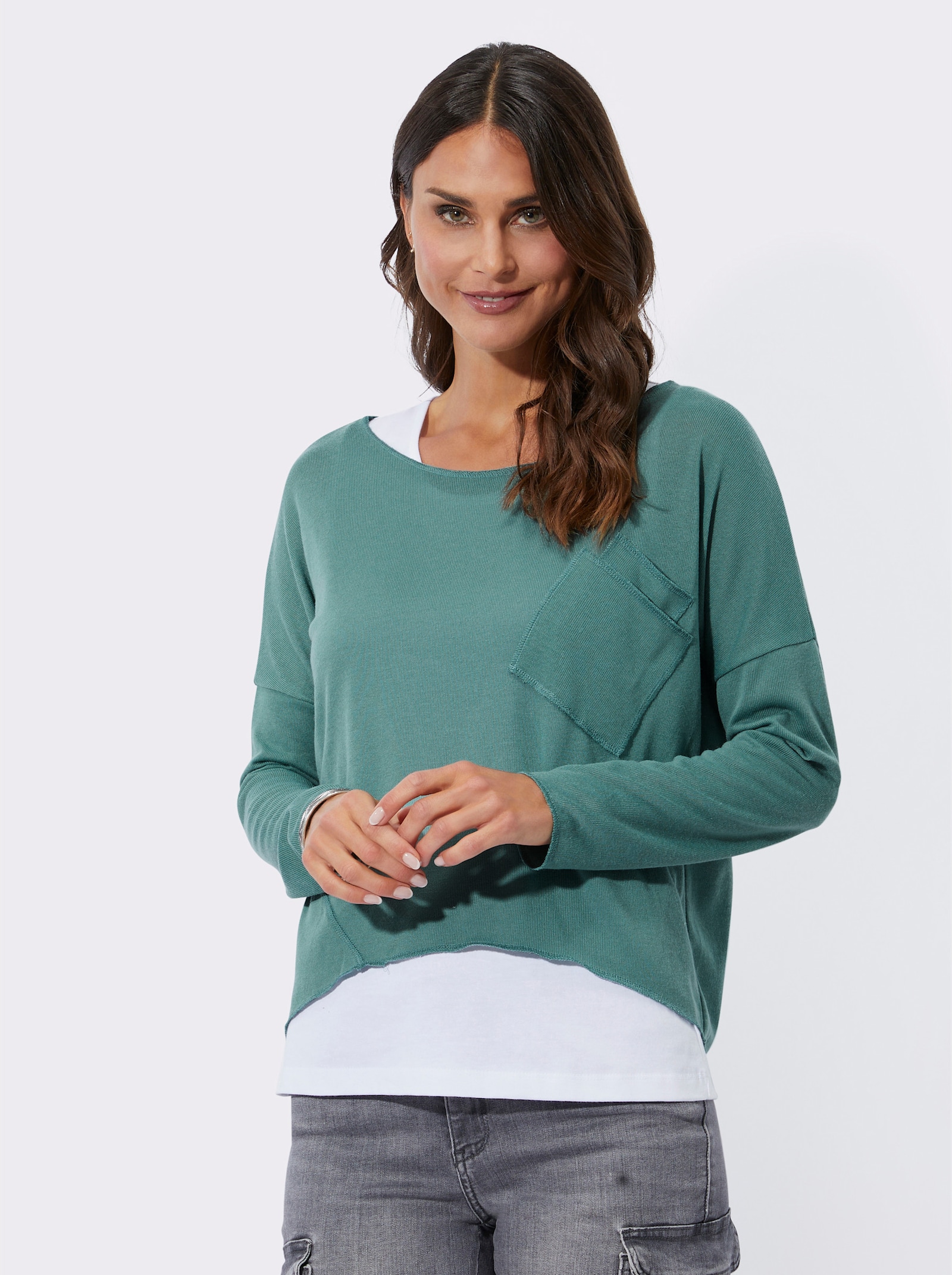 2-in-1-Shirt mit Unterzieh-Top - jade-weiss