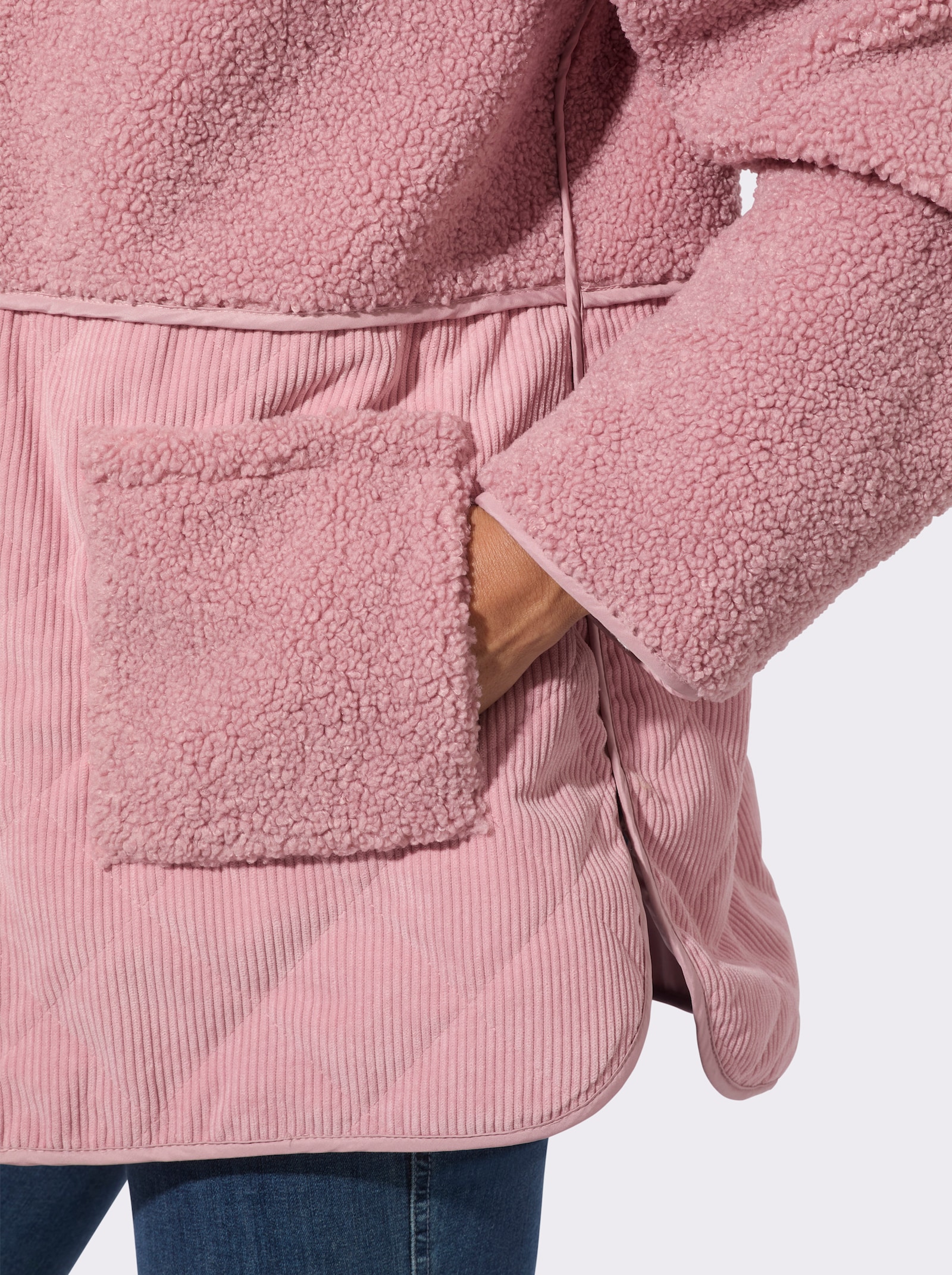 2-in-1-Jacke aus Teddyfleece und Cord - hortensie