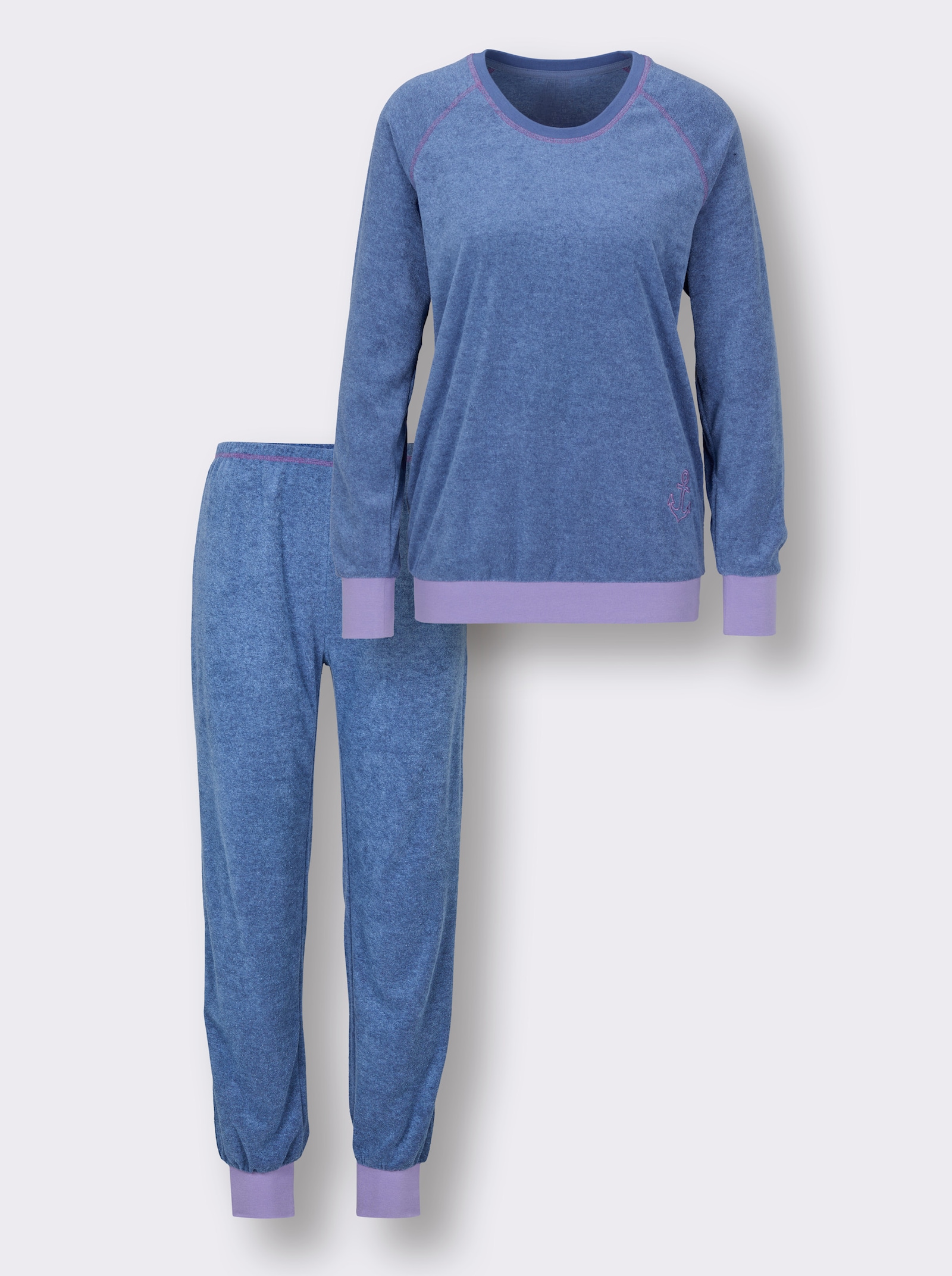 wäschepur Schlafanzug aus Feinfrottee - jeansblau-meliert-lavendel