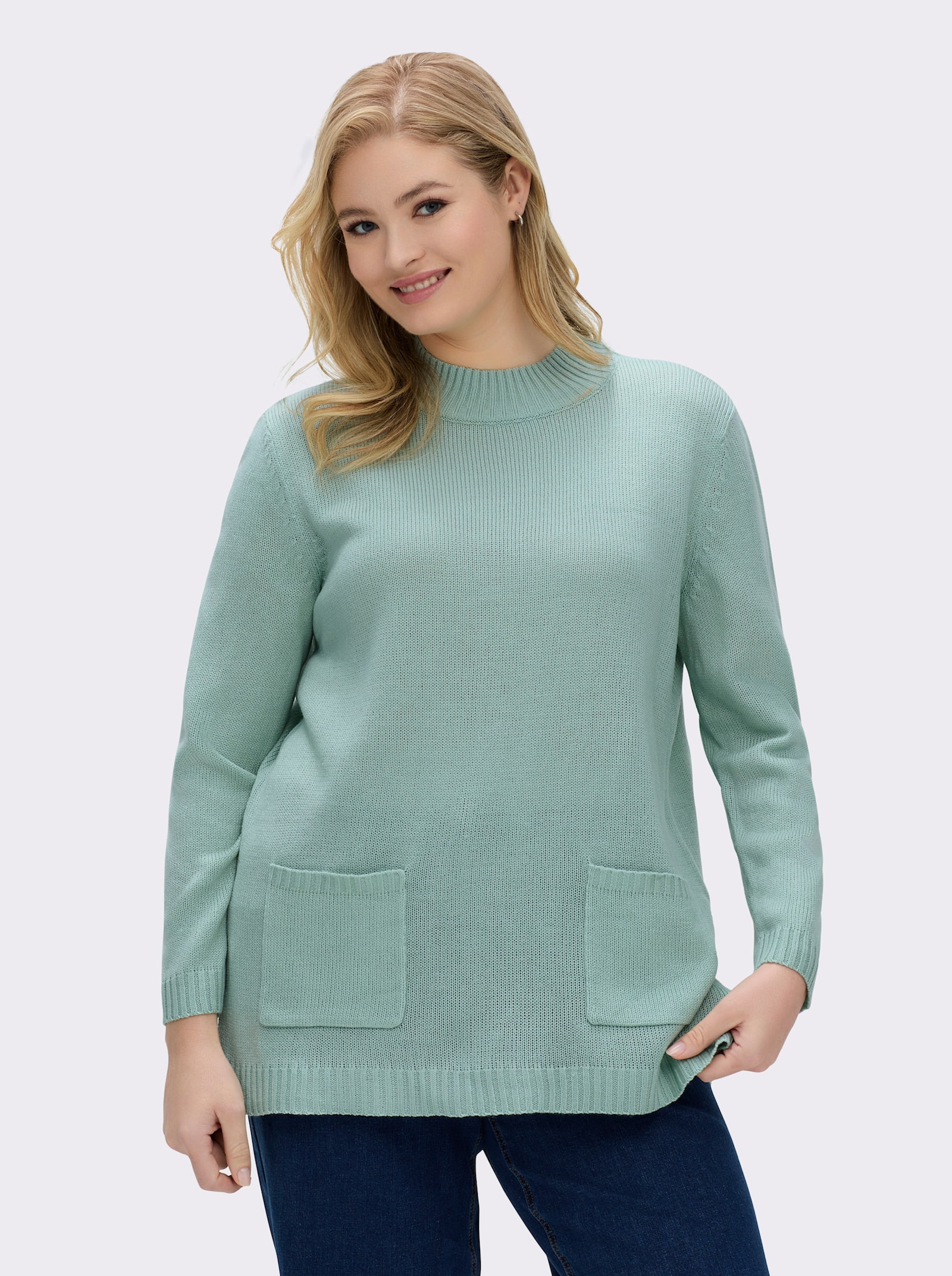 Longpullover mit Stehkragen - kalkmint
