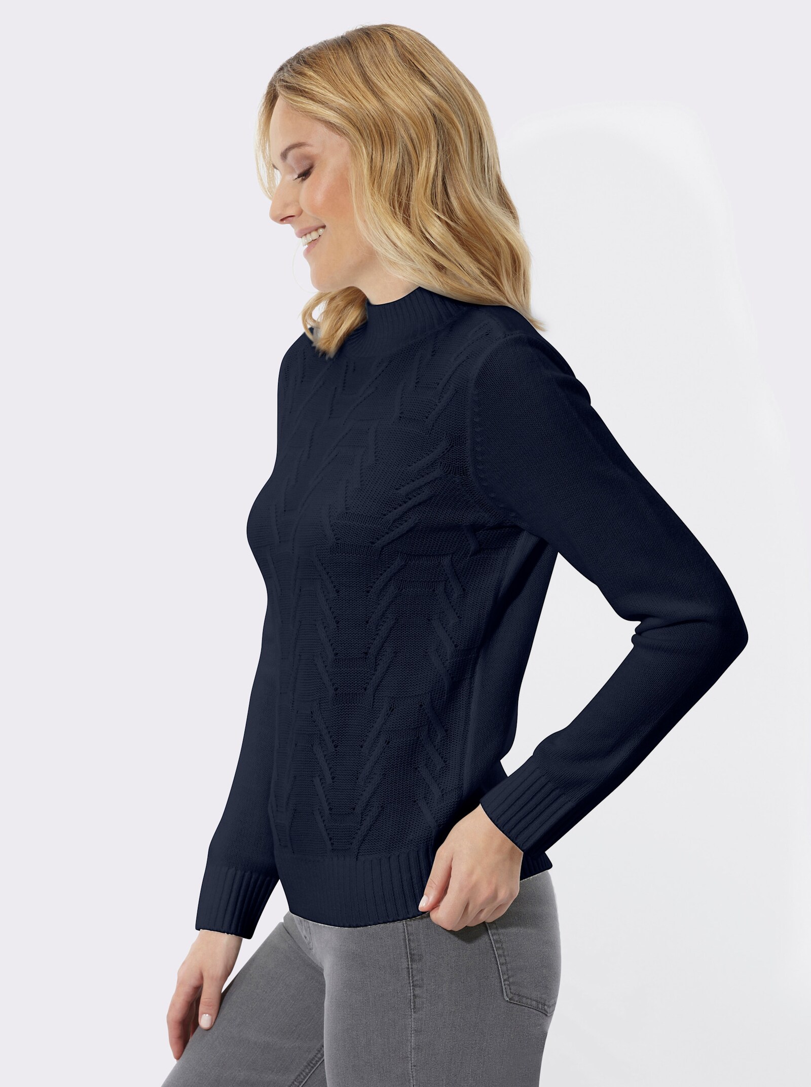 Stehkragenpullover mit Strukturmuster - marine