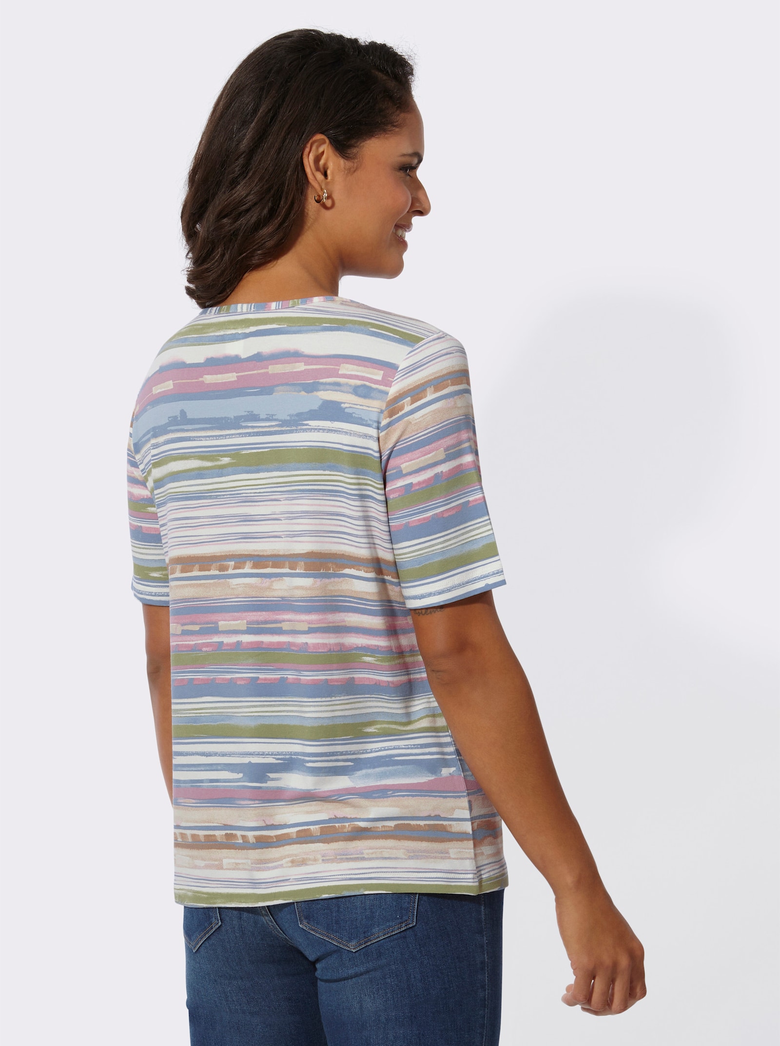 Shirt met ronde hals en print - limoengroen-blauw bedrukt