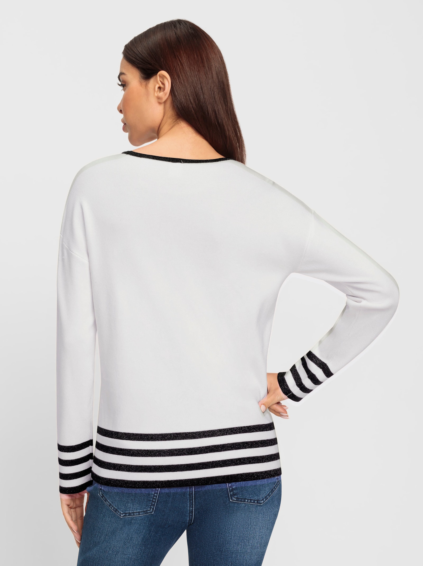 heine Langarm-Pullover mit Kontraststreifen - ecru