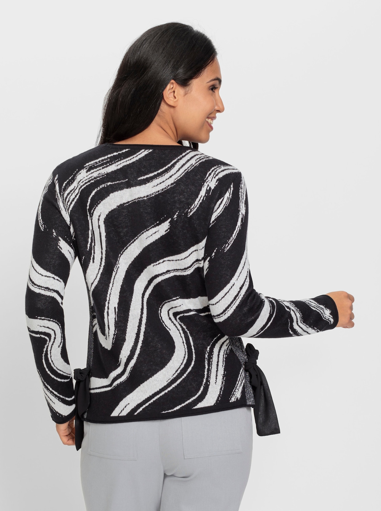 Pullover met lange mouwen - zwart/wit gedessineerd