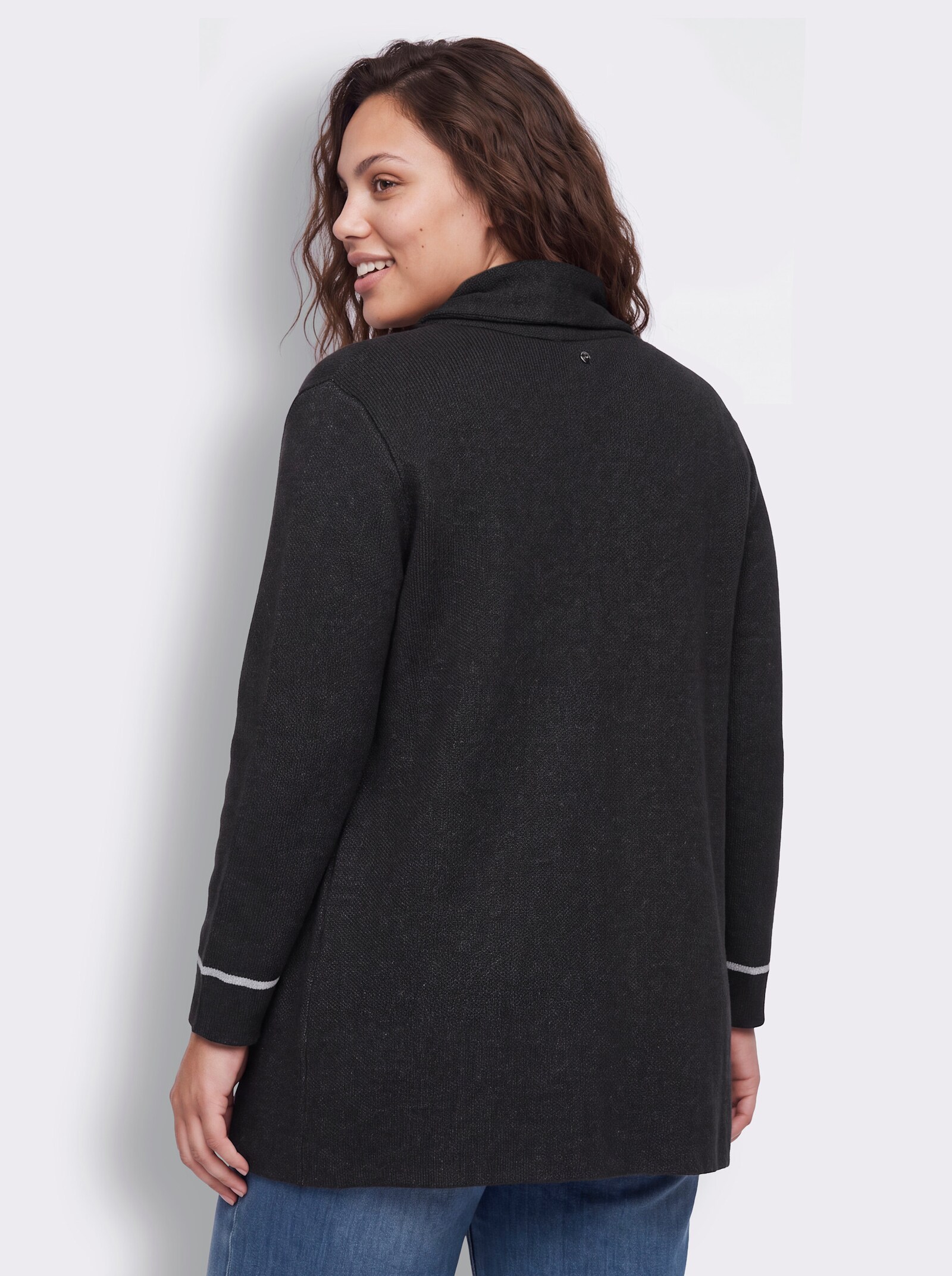 sheego Strickjacke mit Glanzgarn - schwarz-anthrazit-meliert